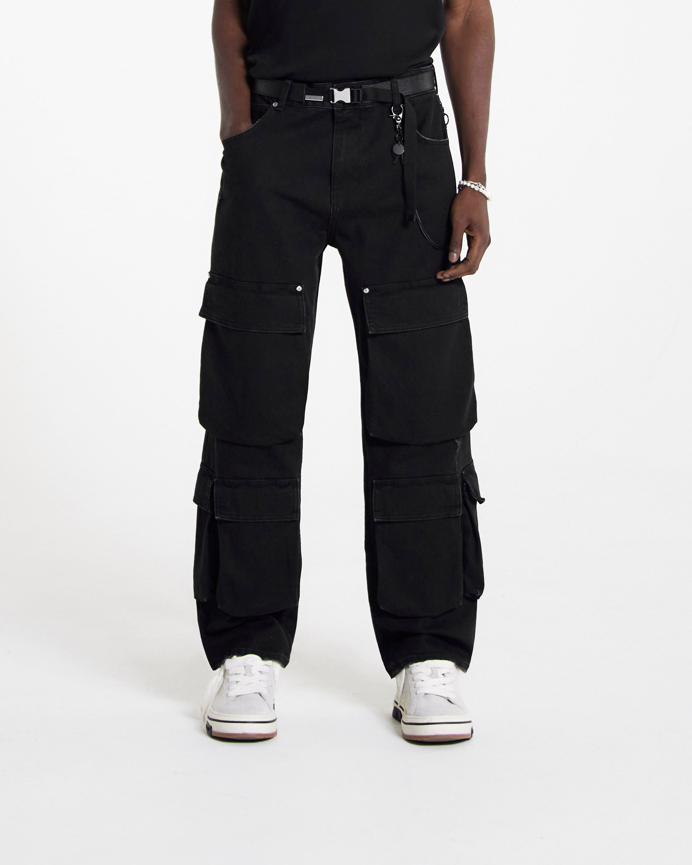 R3 Cargo Denim Pants for Men - Black Tactical Work Pants with Multiple Pockets | Durable & Comfortable for Outdoor, Hiking, and Workwear