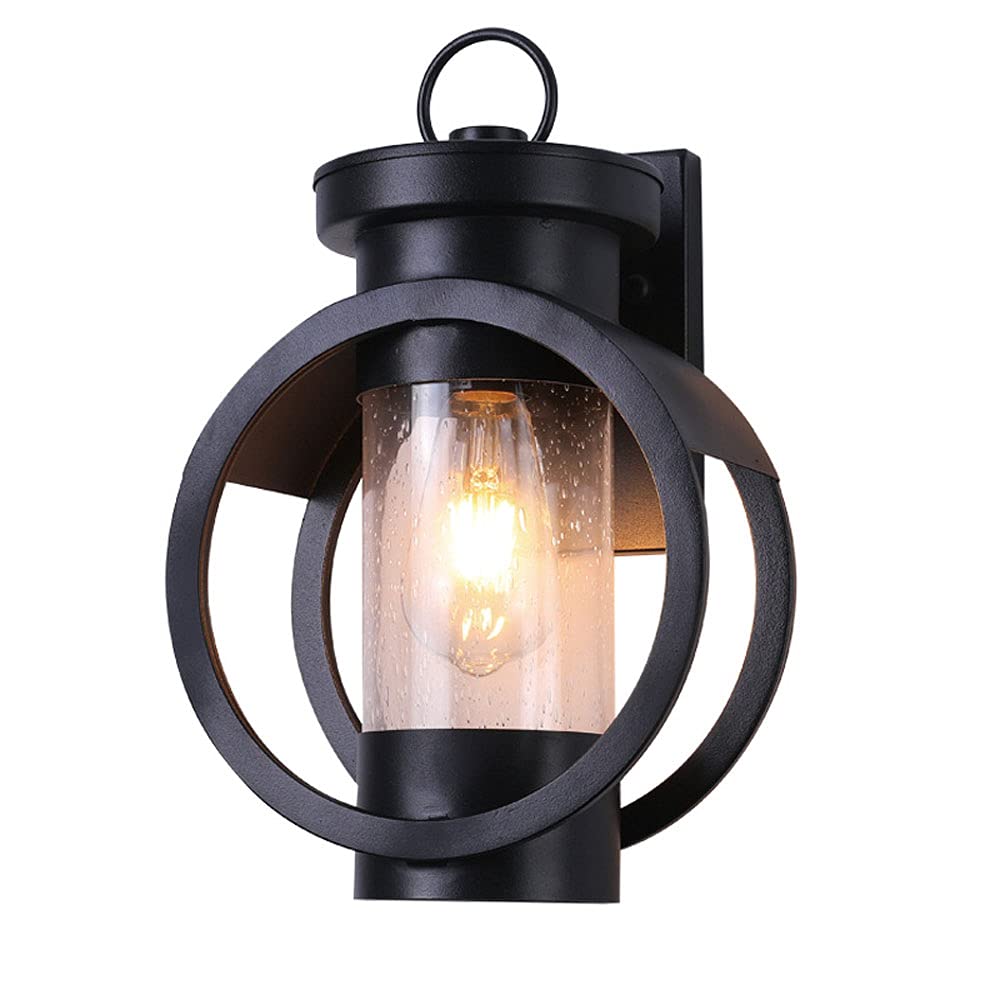 Vintage Cylinder Wall Sconce - Rustic Country Style Outdoor Light with Transparent Raindrop Glass Shade for Patio, Deck & Courtyard | Weather-Resistant Exterior Wall Lantern for Garden, Porch and Entryway Lighting