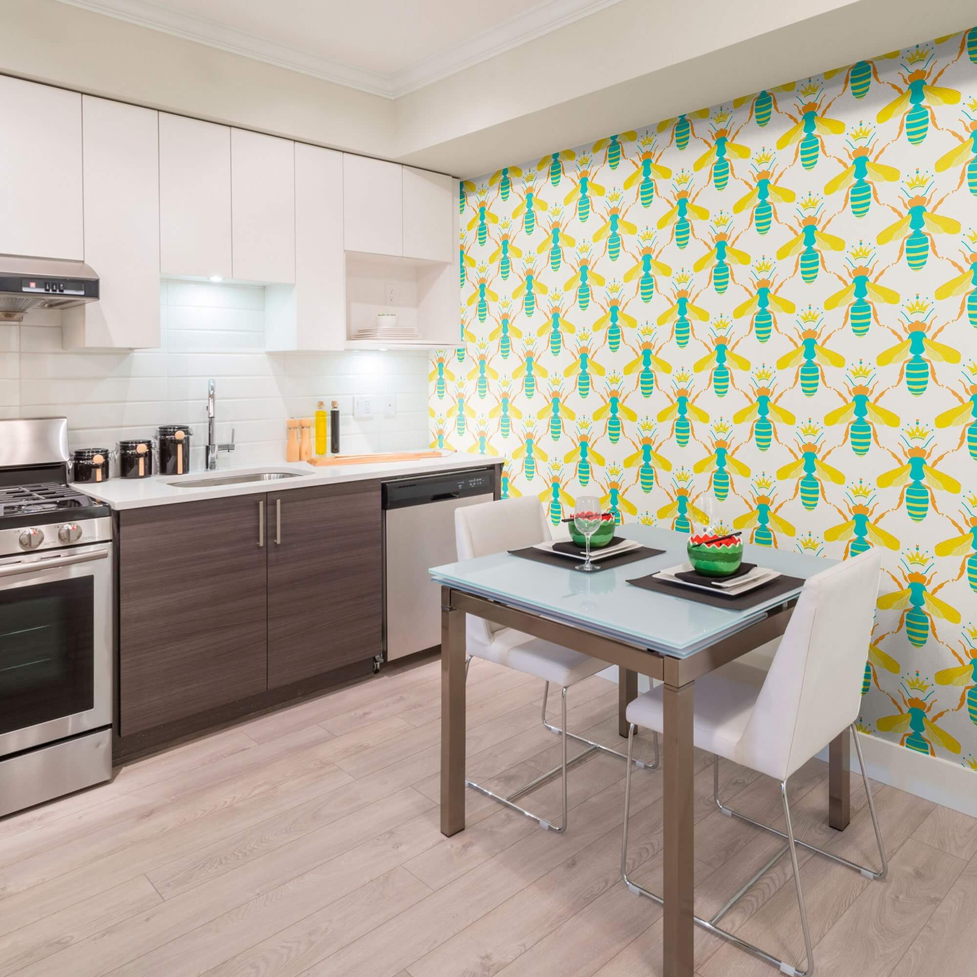 Yellow and White Geometric Animal Peel and Stick Removable Wallpaper - Self-Adhesive Decorative Wall Covering for Nursery, Bedroom, or Living Room - Easy to Apply and Remove