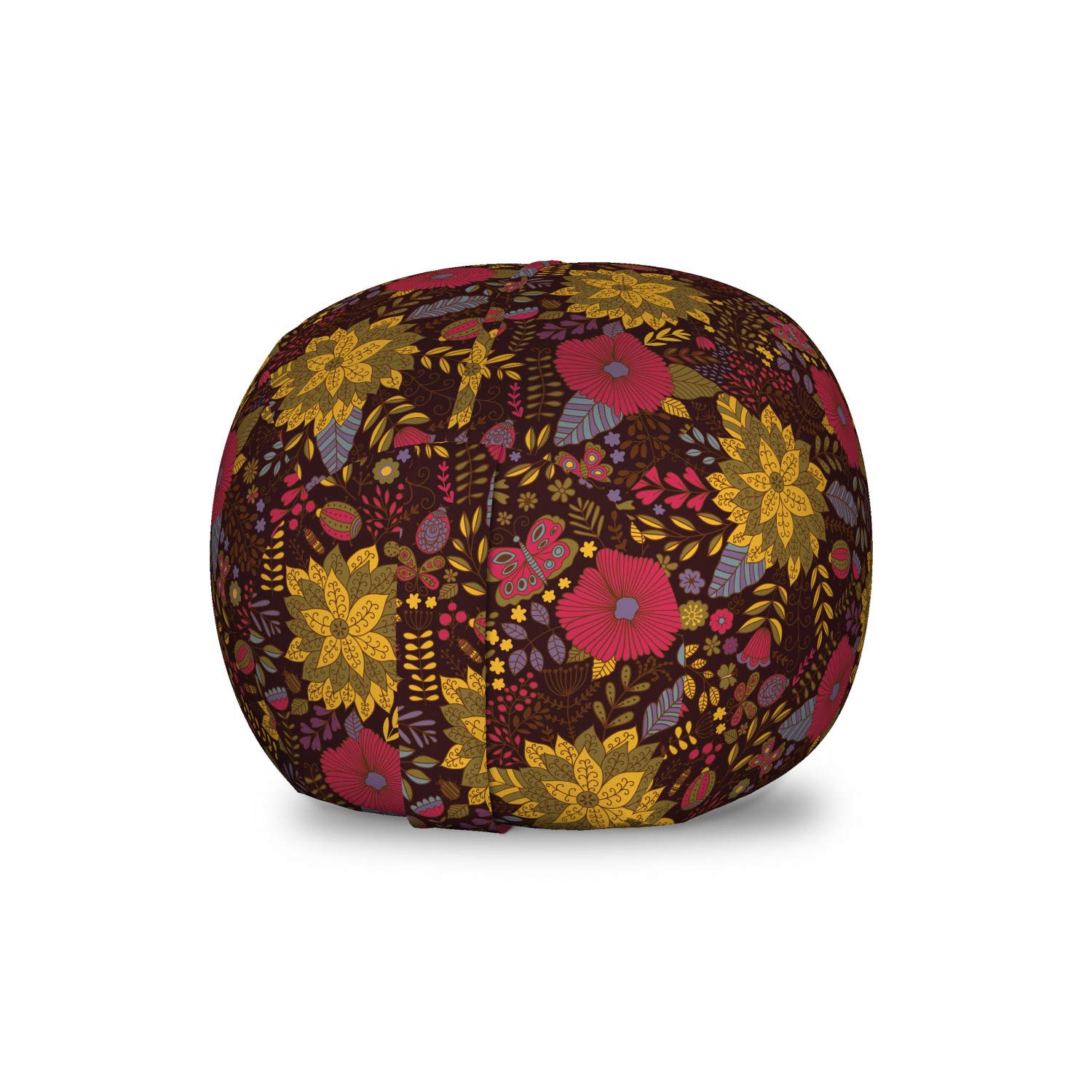 Ambesonne Garden Art Storage Toy Bag Chair - Botany Inspired Butterfly & Ladybug Design, Washable Stuffed Animal Organizer, Small Multicolor - Perfect for Kids' Room, Nursery, and Playroom Organization