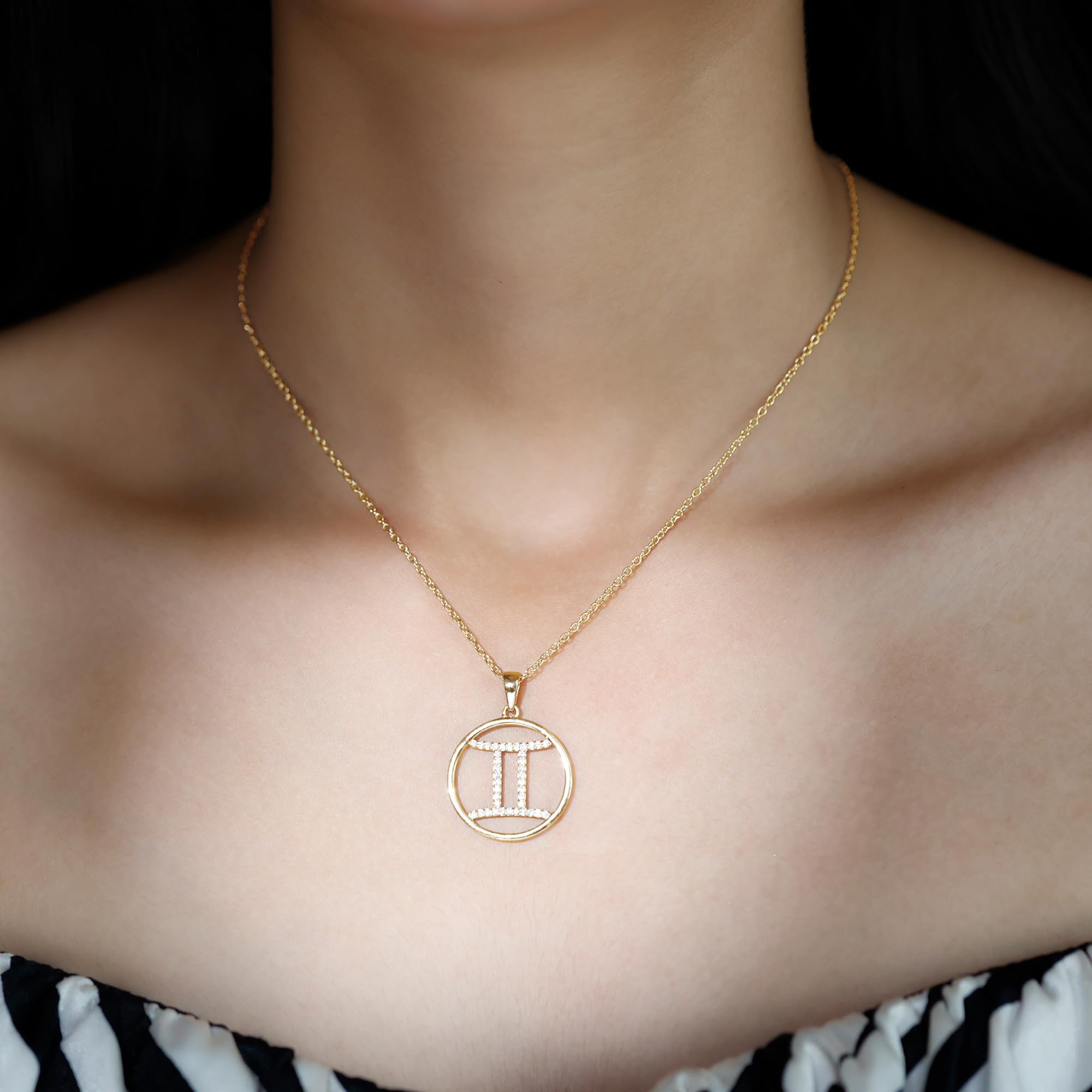 Gemini Zodiac Moissanite Pendant Necklace - 14K Gold Plated Astrology Jewelry for Women | Perfect Birthday Gift, Anniversary Present & Spiritual Horoscope Accessory for Everyday Wear