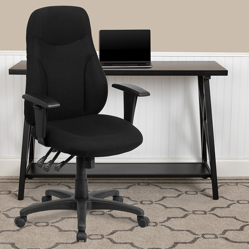 Ergonomic High Back Office Chair with Adjustable Arms - Black Fabric Swivel Task Chair for Home & Office Workspace - Perfect for Long Hours of Computer Work, Gaming, and Study Sessions