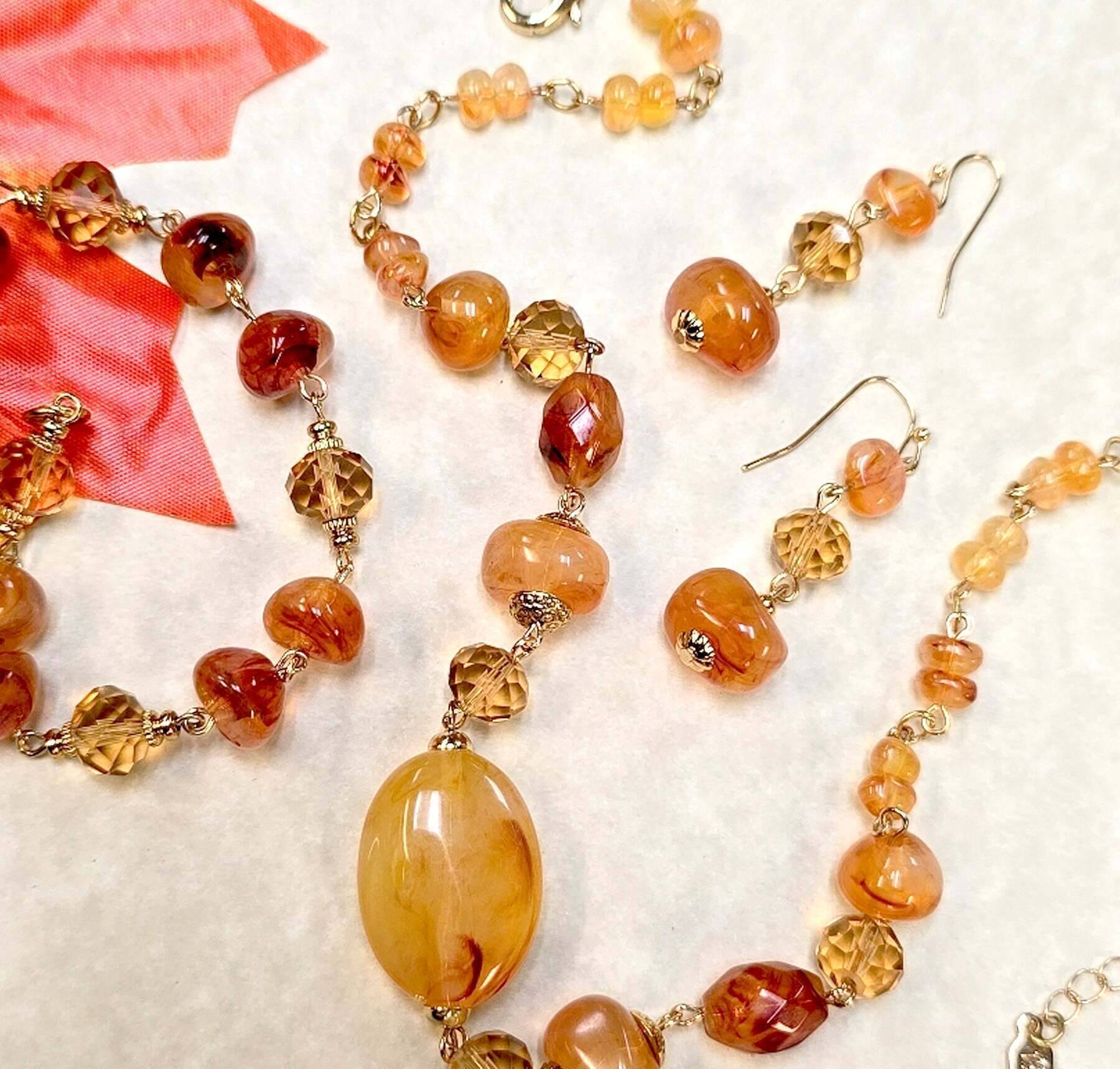 1928 Jewelry Marble Effect Carnelian Beads & Topaz Crystals Dangling Earrings for Women - Elegant Bohemian Style Drop Earrings for Party, Wedding & Special Occasions