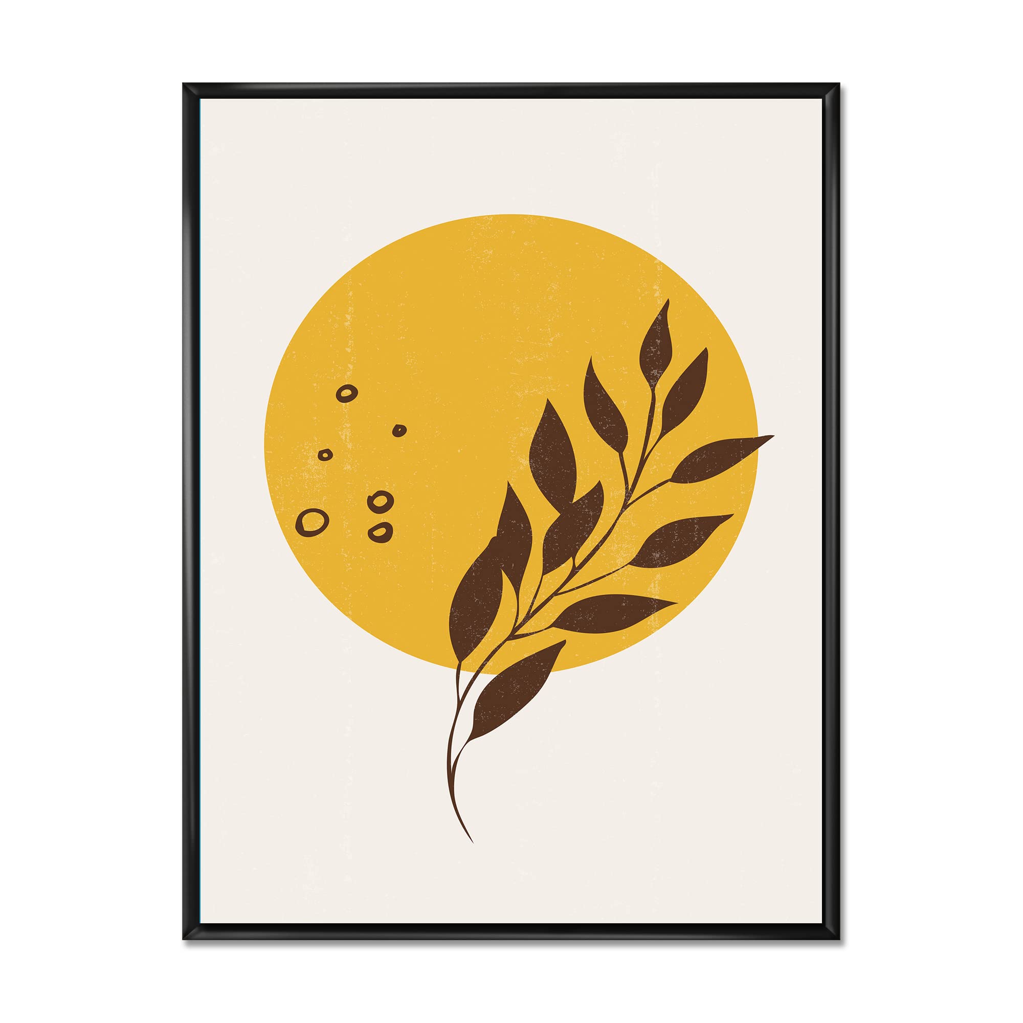 Abstract Yellow Sun and Moon Tropical Leaf Canvas Wall Art - Modern Framed Print for Living Room, Bedroom & Office Decor