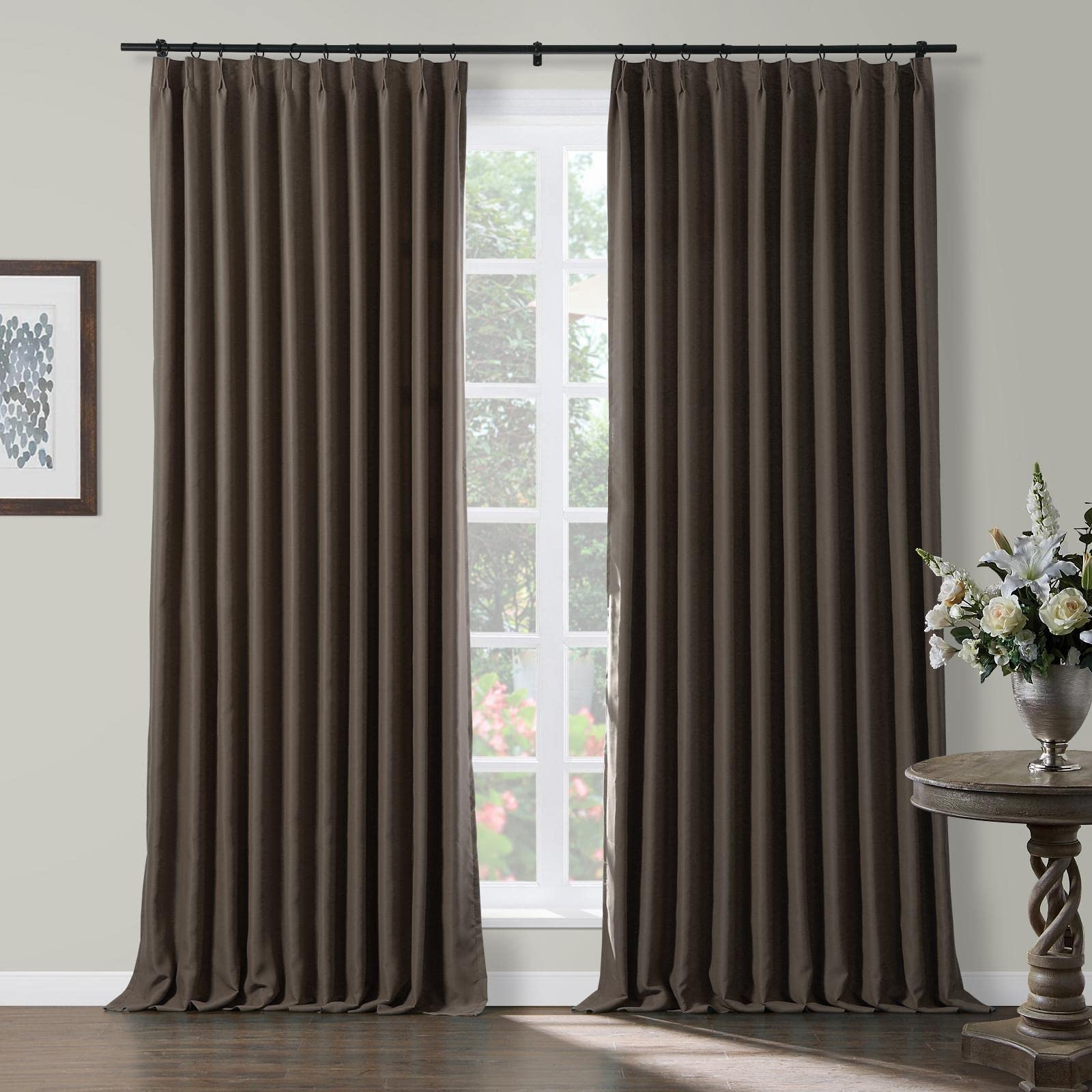 Blackout Thermal Insulated Curtains for Living Room - Noise Reducing Window Treatments, Pinch Pleated Room Darkening Curtains (2 Panels, 52