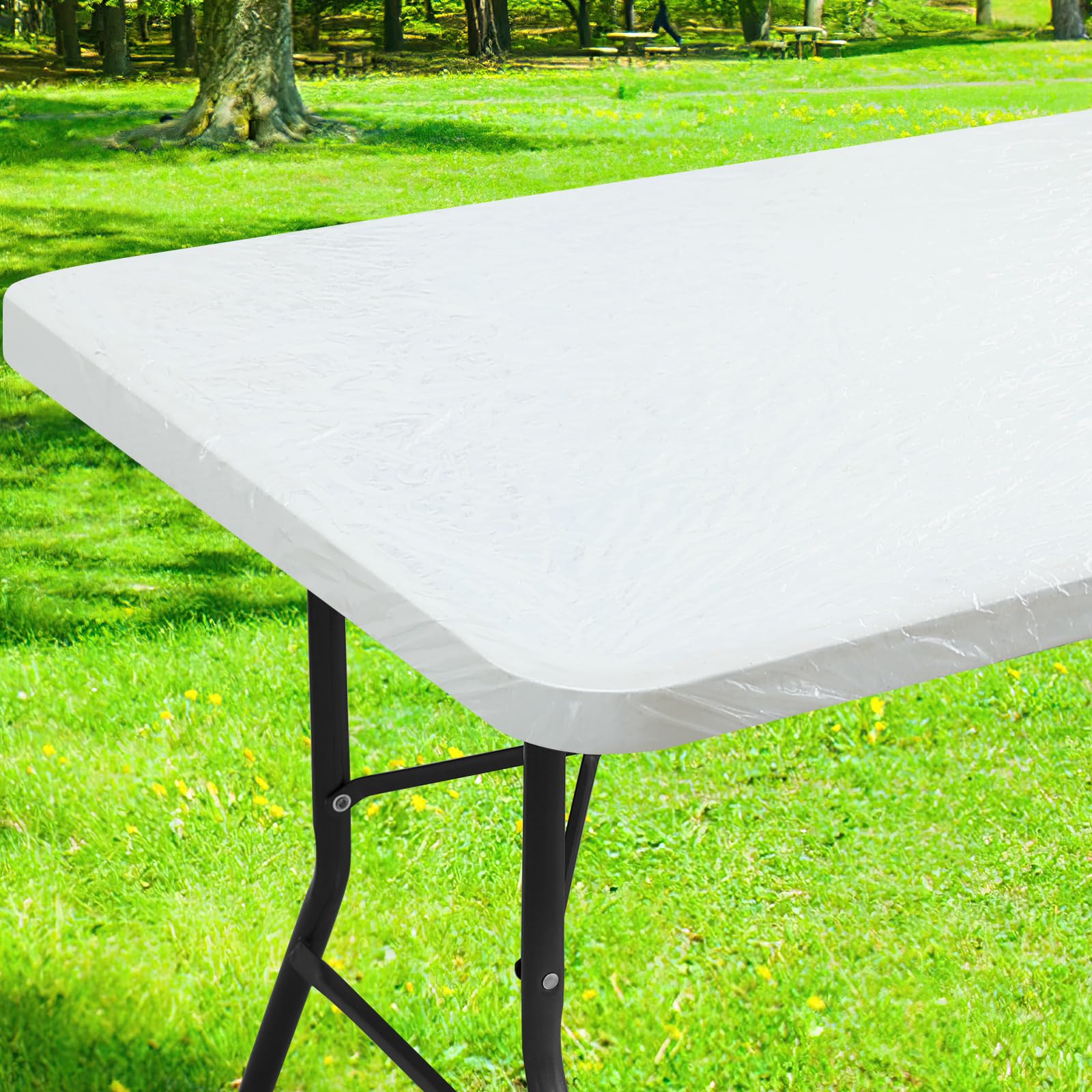 Smiry Waterproof Elastic Fitted Picnic Tablecloth - 30x72 Inch Clear Vinyl Table Cover for 6 Foot Tables | Durable & Wipeable for Camping, Indoor & Outdoor Use | Perfect for BBQs, Picnics & Parties