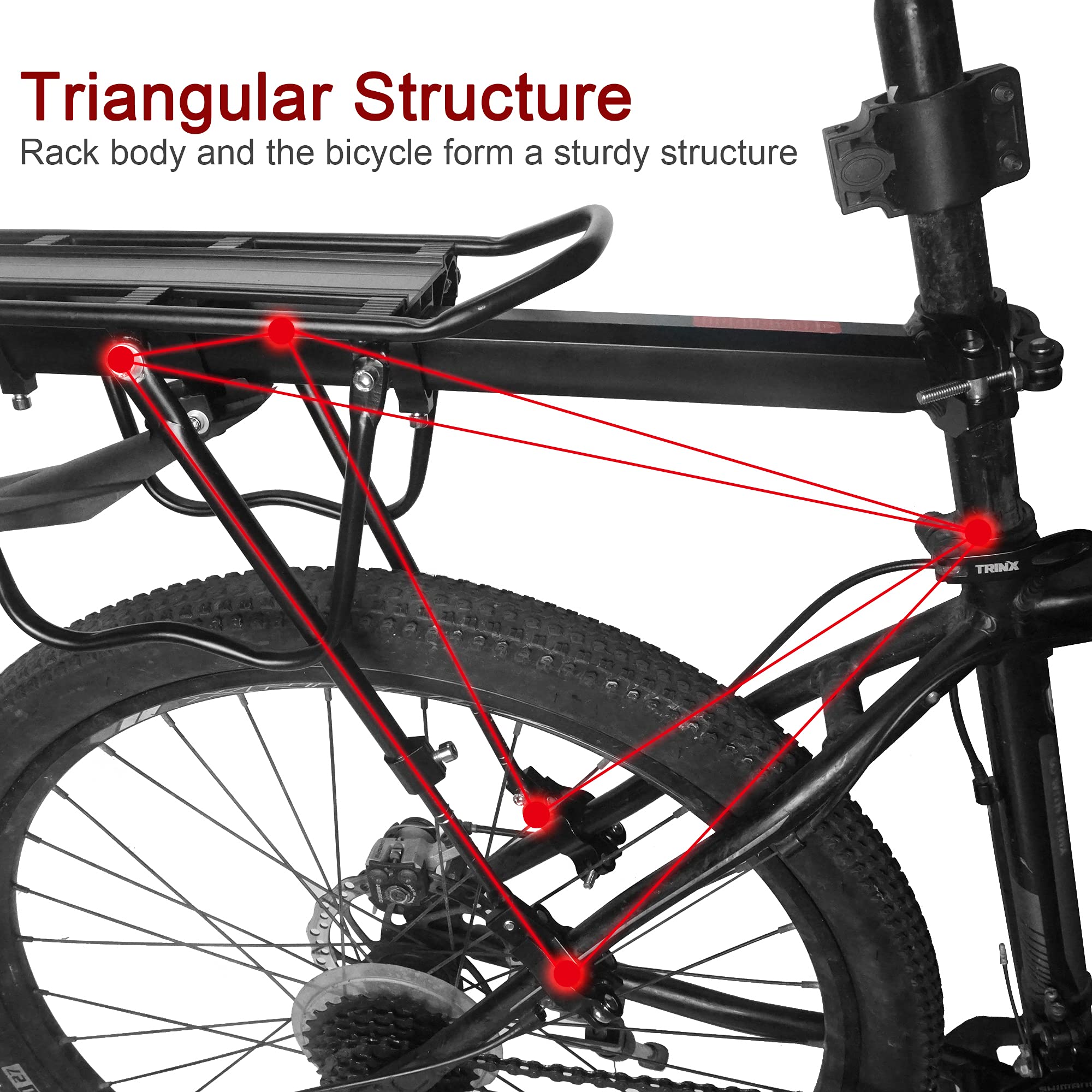 DIRZA Quick Release Adjustable Aluminum Alloy Bike Cargo Rack with Fender - 115 lbs Capacity Rear Bicycle Carrier for Commuting, Touring & Grocery Hauling - Black