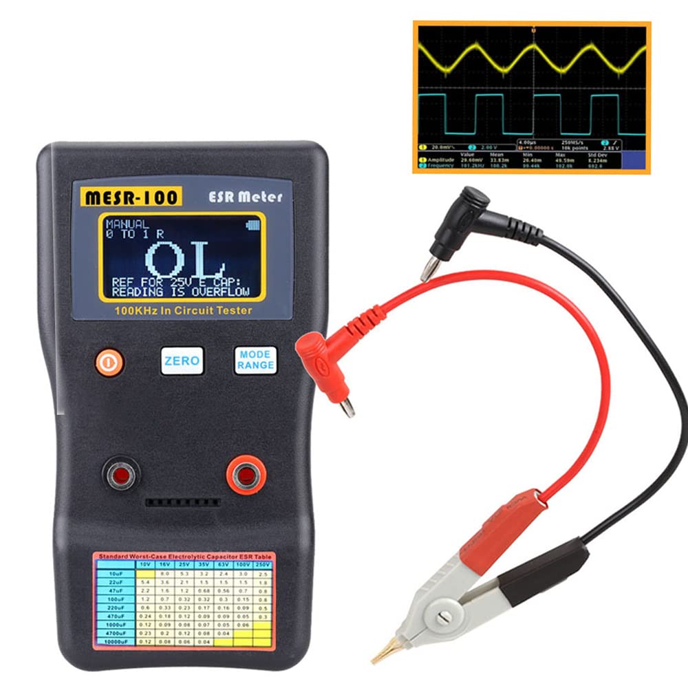 Aoresac MESR-100 ESR Capacitor Tester - Professional Low Ohm Meter (0.01-100Ω) for Measuring Internal Resistance & Capacitance - Includes SMD Test Clip - Ideal for Electronics Repair, PCB Testing & DIY Projects