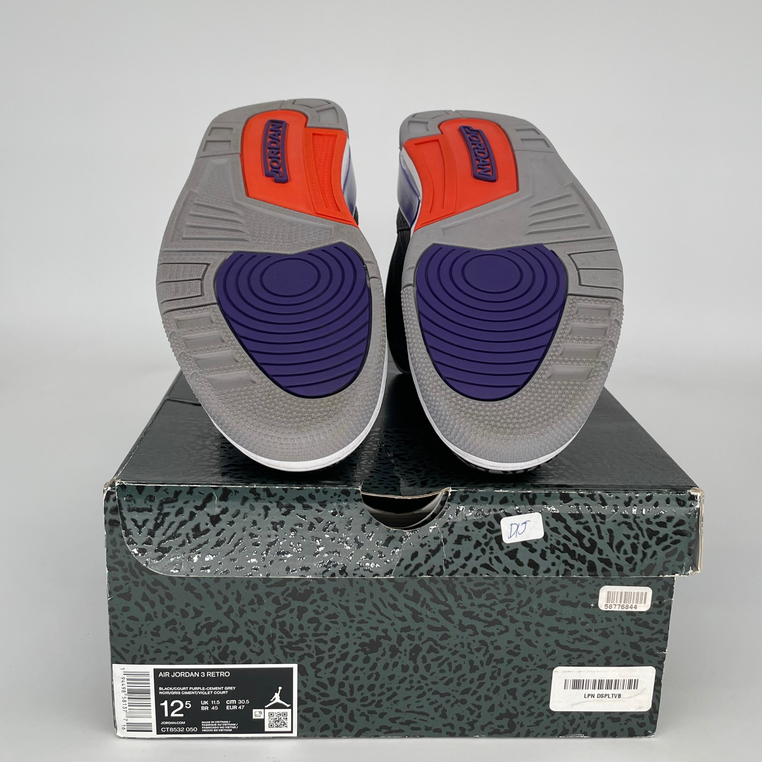 Original Air Jordan 3 Retro 'Court Purple' Men's Basketball Shoes Size 12.5 (CT8532-050) - Perfect for Streetwear, Sneaker Collecting & Basketball Games
