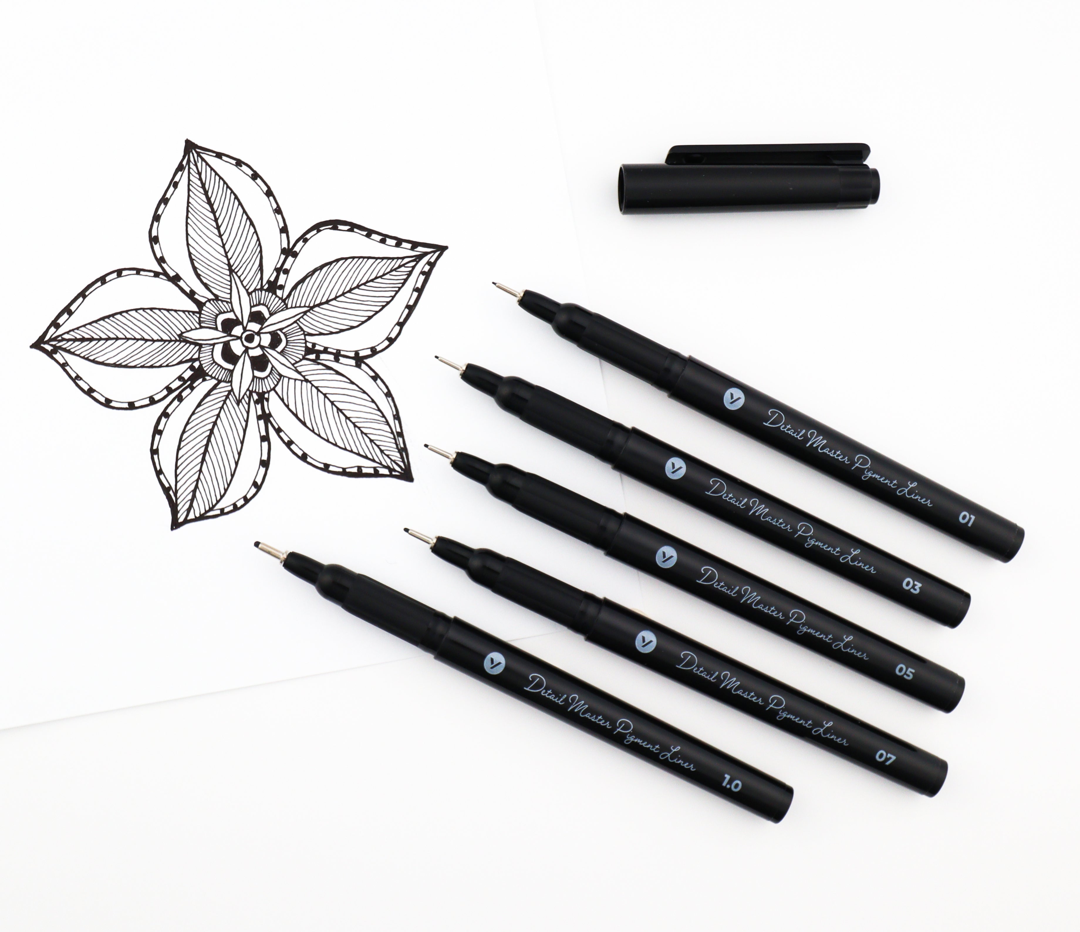 Detail Master Pigment Liner Pens Set - Professional Fine Tip Drawing & Calligraphy Markers for Artists, Sketching, Manga, Illustration - Perfect for Bullet Journaling, Hand Lettering, and Art Projects