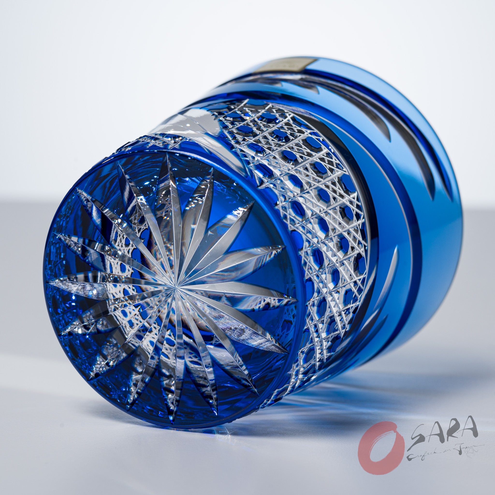KAGAMI Crystal Edo Kiriko Rock Glass - Dance Blue - Handcrafted Japanese Cut Glass Whiskey Tumbler - Perfect for Cocktails, Whiskey & Home Bar Decor
