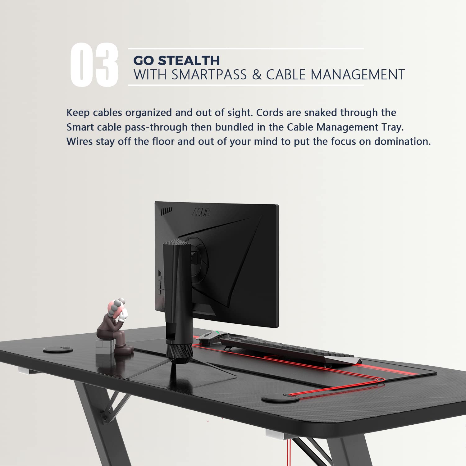 VITESSE Ergonomic Gaming Desk - Z Shaped Office PC Computer Desk with Full Desk Mouse Pad, Charging Gaming Handle Rack, Cup Holder & Headphone Hook - Perfect for Gamers, Streamers & Home Office Setup