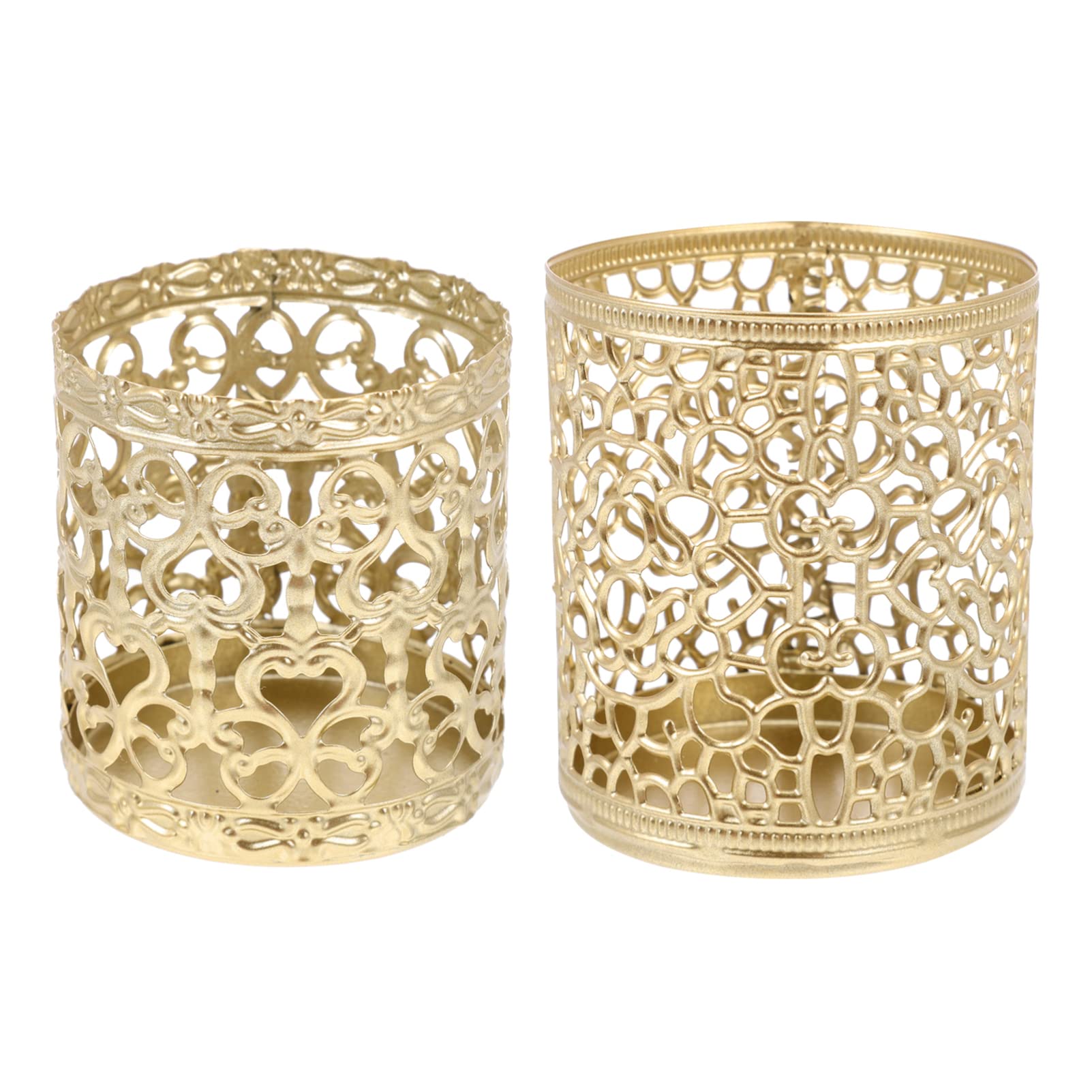 IMIKEYA 2-Pack Iron Tealight Candle Holders - Decorative Hollow Tea Light Holders with Candle Tray, Vintage Candlestick for Home Decor, Wedding Centerpieces & Tabletop Display