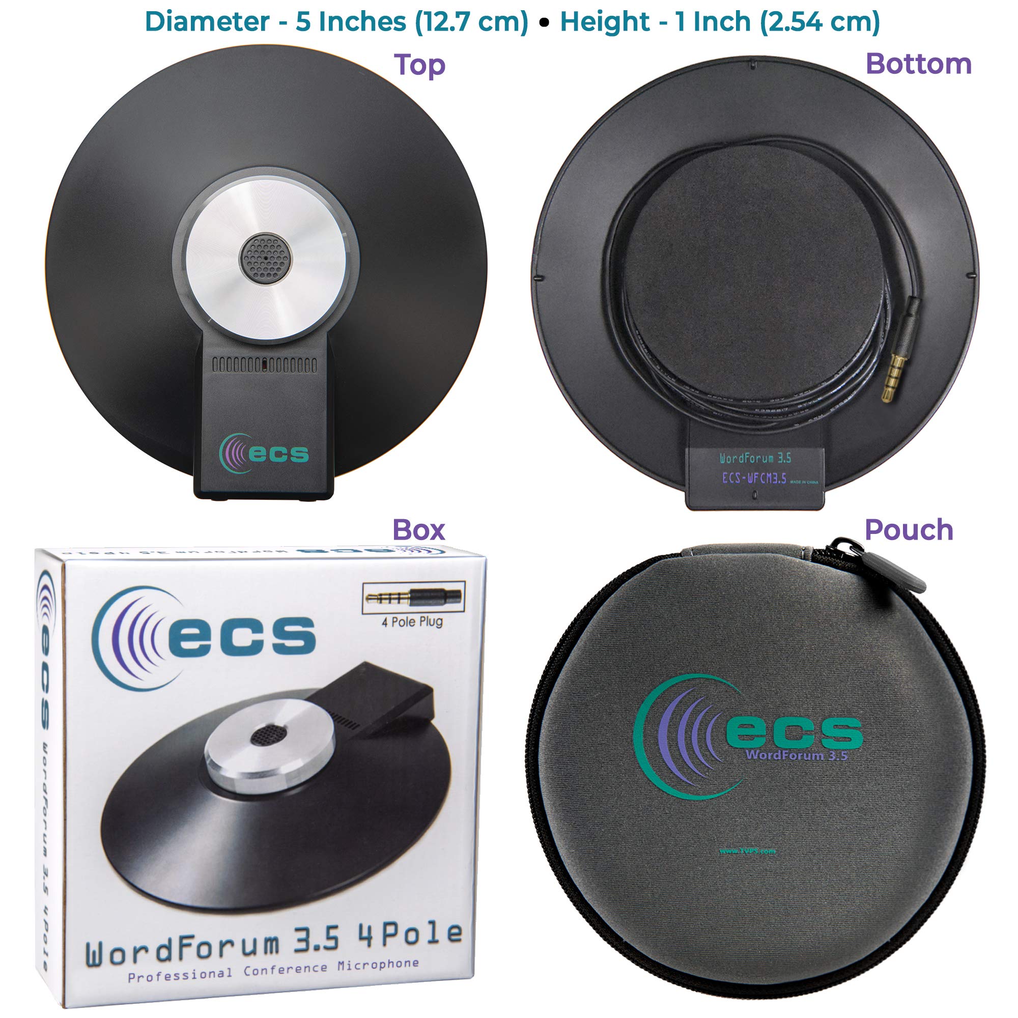 ECS WordForum 3.5mm TRRS 4 Pole & TRS Stereo 360° Conference Microphone - Omnidirectional Recording for Meetings - Compatible with iPhone, Android, PC (Ideal for Zoom Calls, Webinars & Conference Rooms)