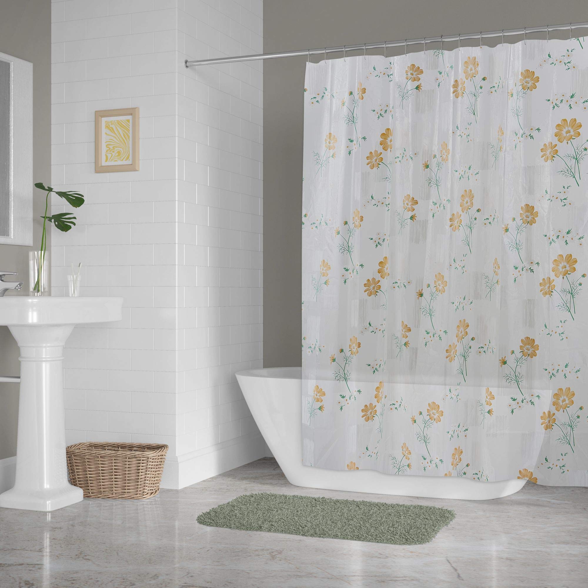 6' Orange and Green Floral Print Shower Curtain - Waterproof Bathroom Decor for Modern Homes, Perfect for Bathrooms, Dorms & Guest Rooms