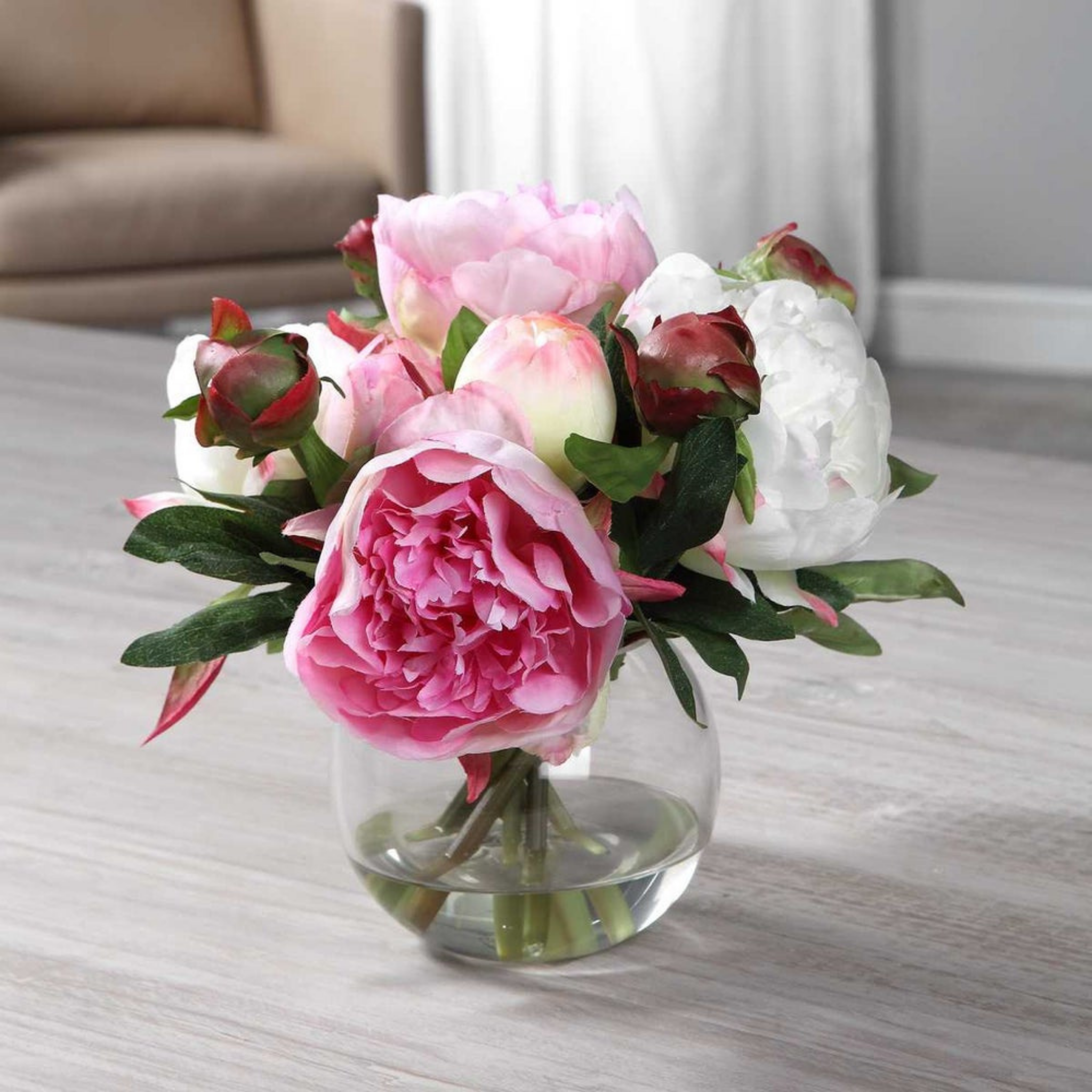Blaire Faux Peony Bouquet - Artificial Silk Peony Flowers for Home Decor, Wedding Centerpieces & Table Arrangements
