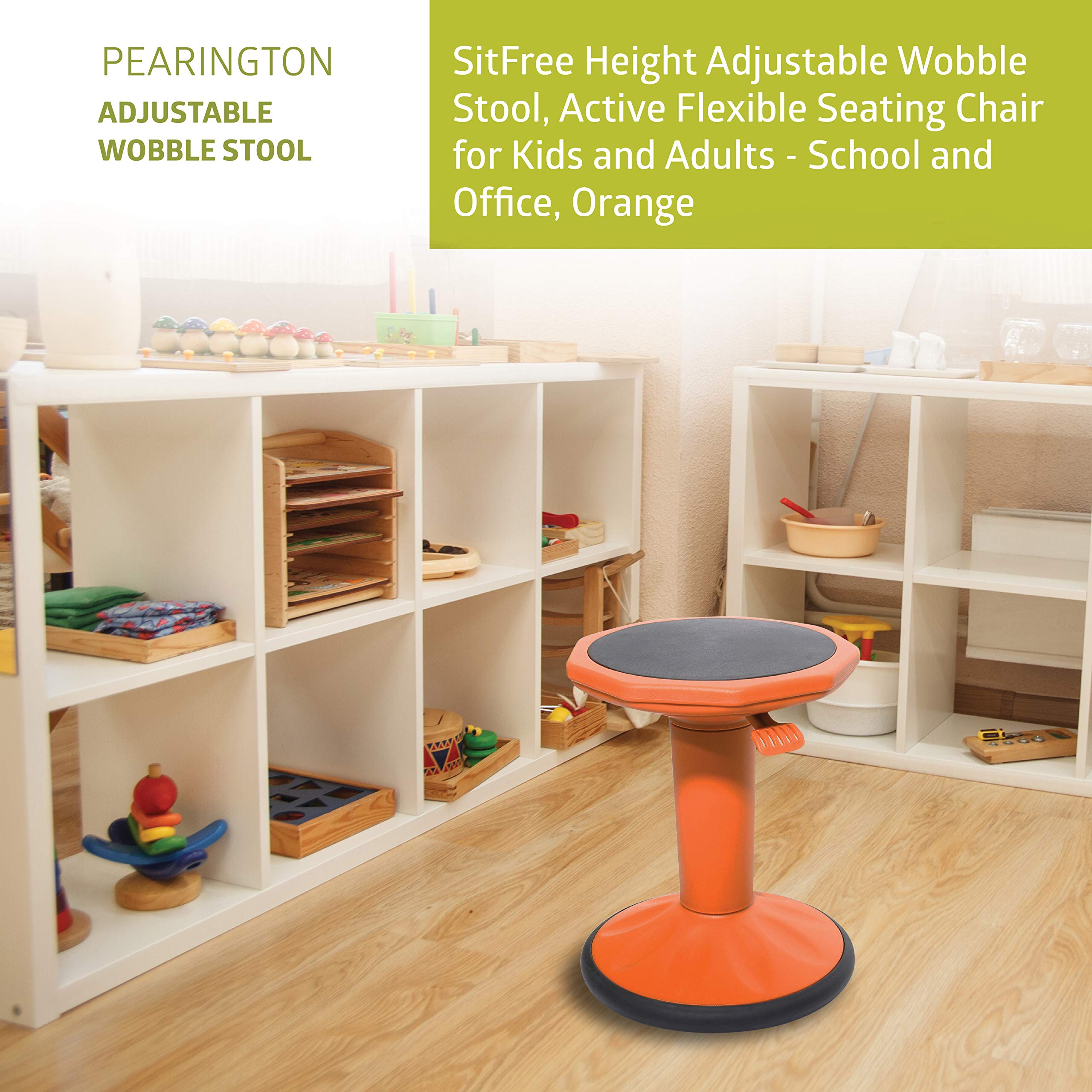 Pearington SitFree Height Adjustable Wobble Stool - Active Flexible Seating Chair for Kids & Adults - Ergonomic Office & School Chair - Orange - Perfect for Home Office, Classroom & ADHD Focus