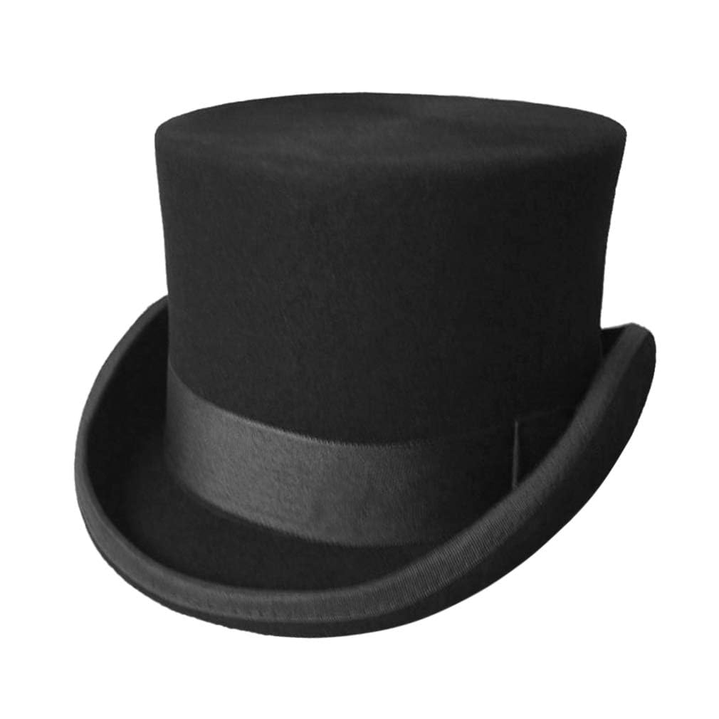 GEMVIE Men's 100% Wool Top Hat with Satin Lining - Elegant Derby Dress Hat for Formal Events, Weddings & Victorian Costume Parties - Black Classic Gentleman's Hat