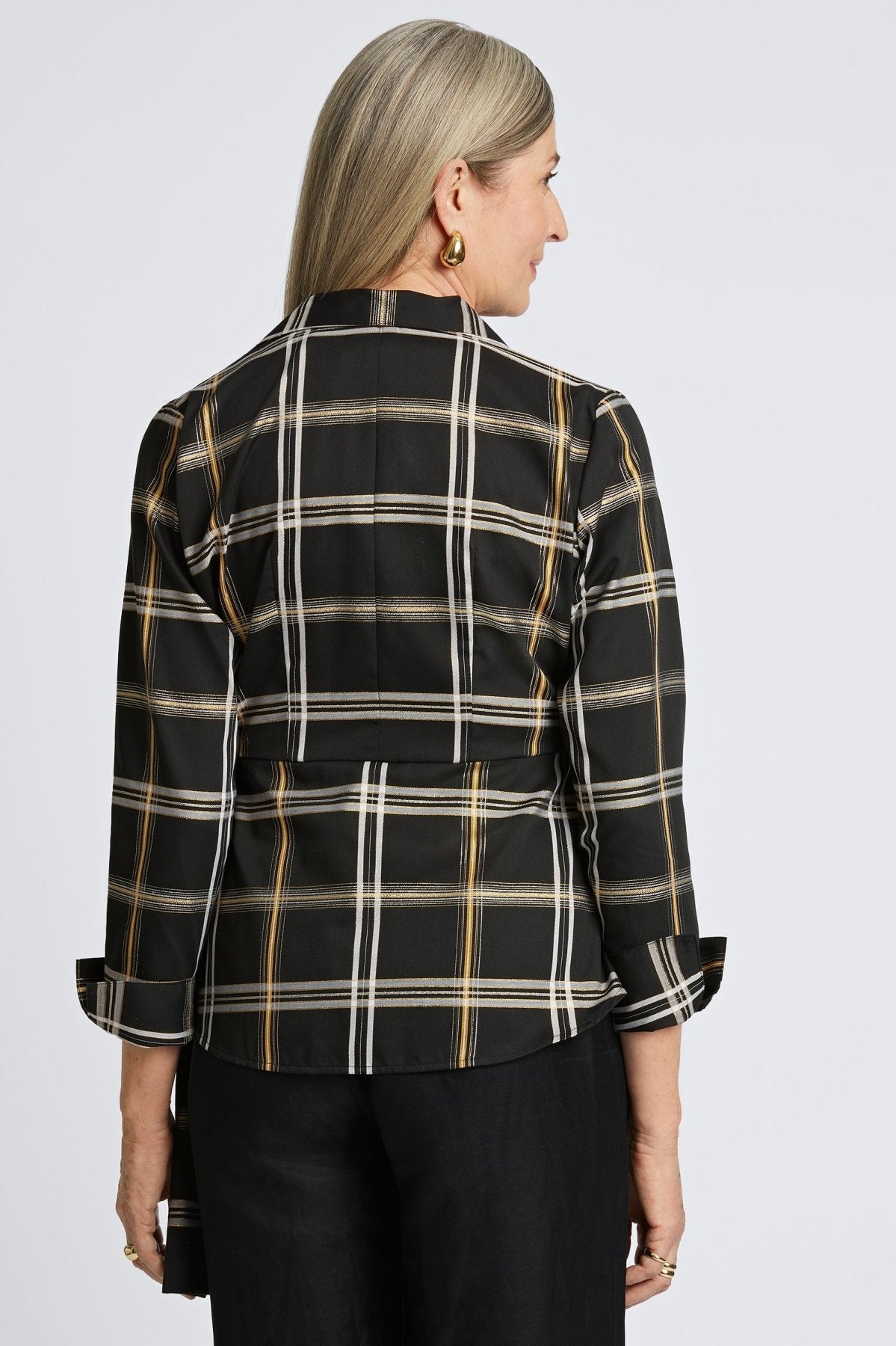 Salina Gold & Silver Lurex Plaid Long Sleeve Shirt for Women - Elegant Party Top for Holiday Gatherings & Night Out