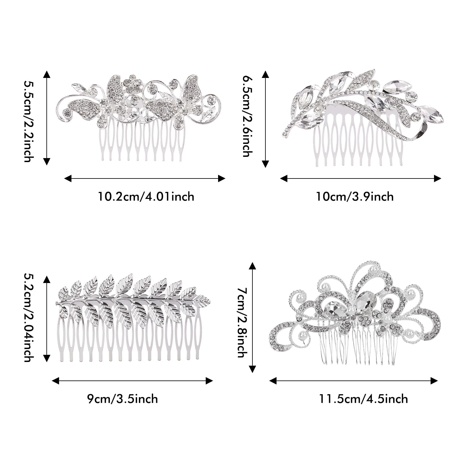 Shining Silver Rhinestone Butterfly Leaf Flower Hair Clips - 40 Pack Bridal Hair Accessories Set with U-Shaped & Twist Pins for Women, Girls, Brides & Bridesmaids - Perfect for Weddings, Prom, Parties & Special Occasions