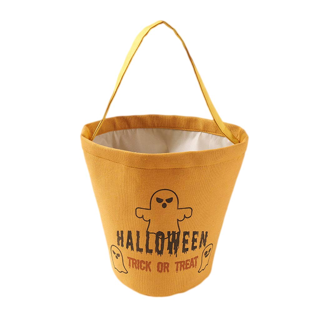 DOITOOL Halloween Candy Bucket for Kids - Ghost Printed Cotton Trick or Treat Bag with Handle, Reusable Candy Storage Tote for Halloween Parties, Trick-or-Treating & Holiday Gift Giving