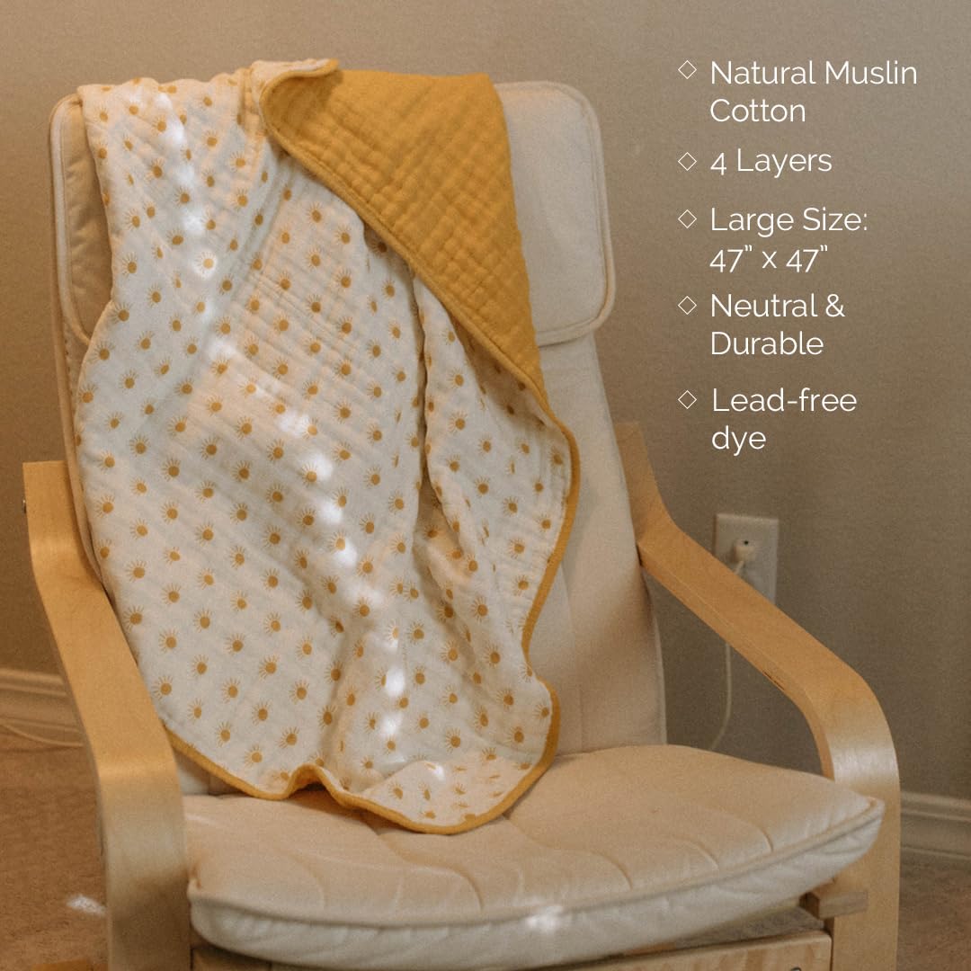 Parker Baby Muslin Blanket - 100% Soft Cotton Toddler Quilt & Swaddle Blanket | Gender Neutral 47