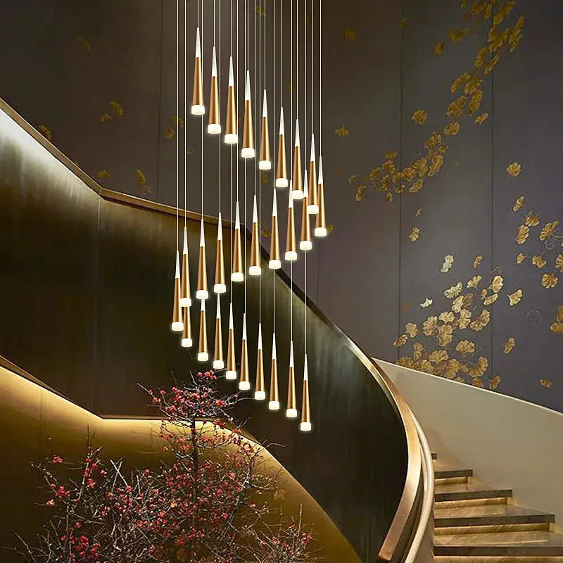 Modern Staircase Chandelier Lighting - Elegant Crystal Ceiling Light Fixture for Foyer, Hallway & Stairwell Decor - Perfect for Home, Hotel & Luxury Interior Design