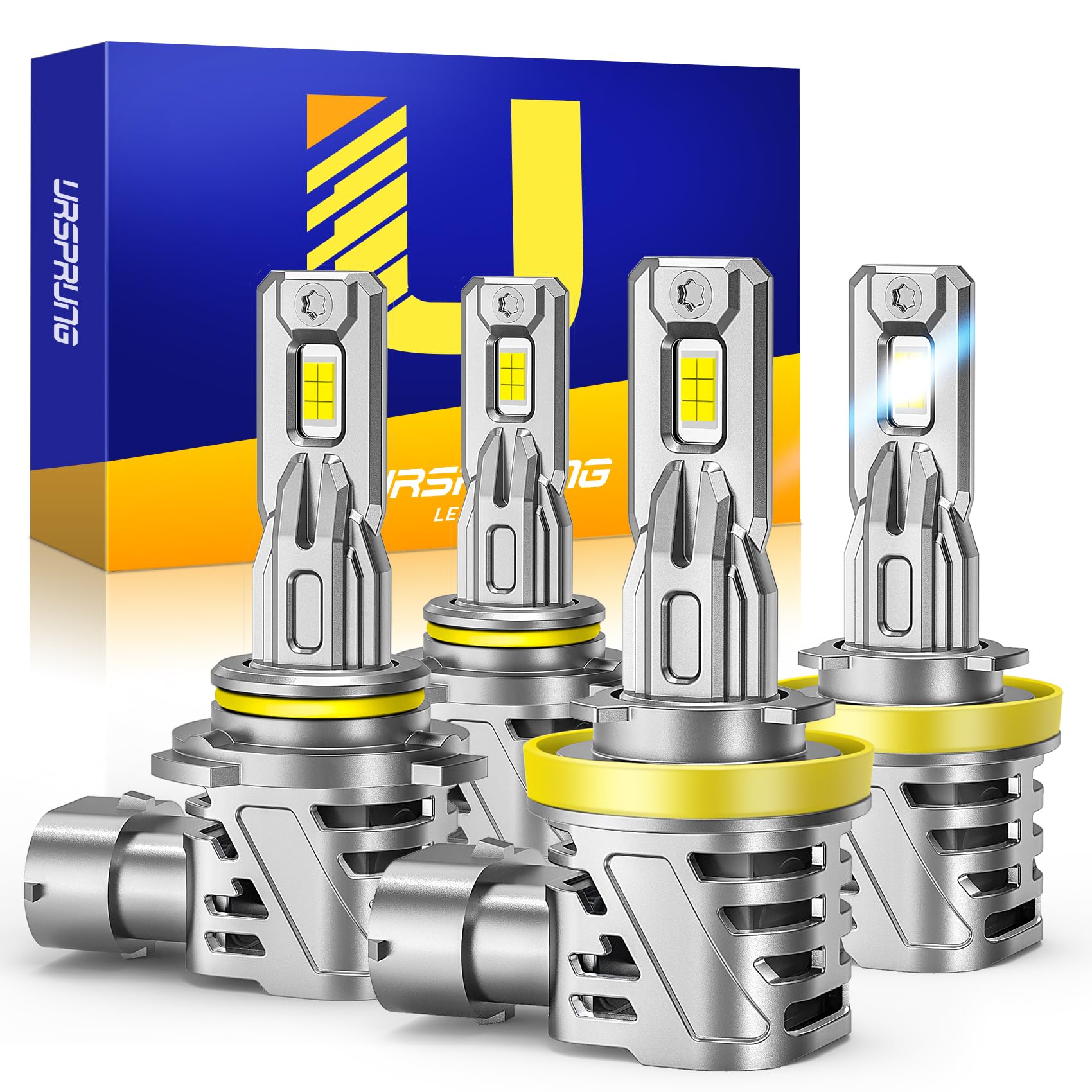 Upgraded H11/H9/H8 9005/HB3 LED Bulbs Combo - 50,000LM 800% Brighter, 1:1 Size H11 9005 Bulbs, 6500K Cool White, Plug-N-Play Halogen Replacement (Pack of 4) - Perfect for Cars, Trucks, SUVs & Motorcycles Headlight Upgrades