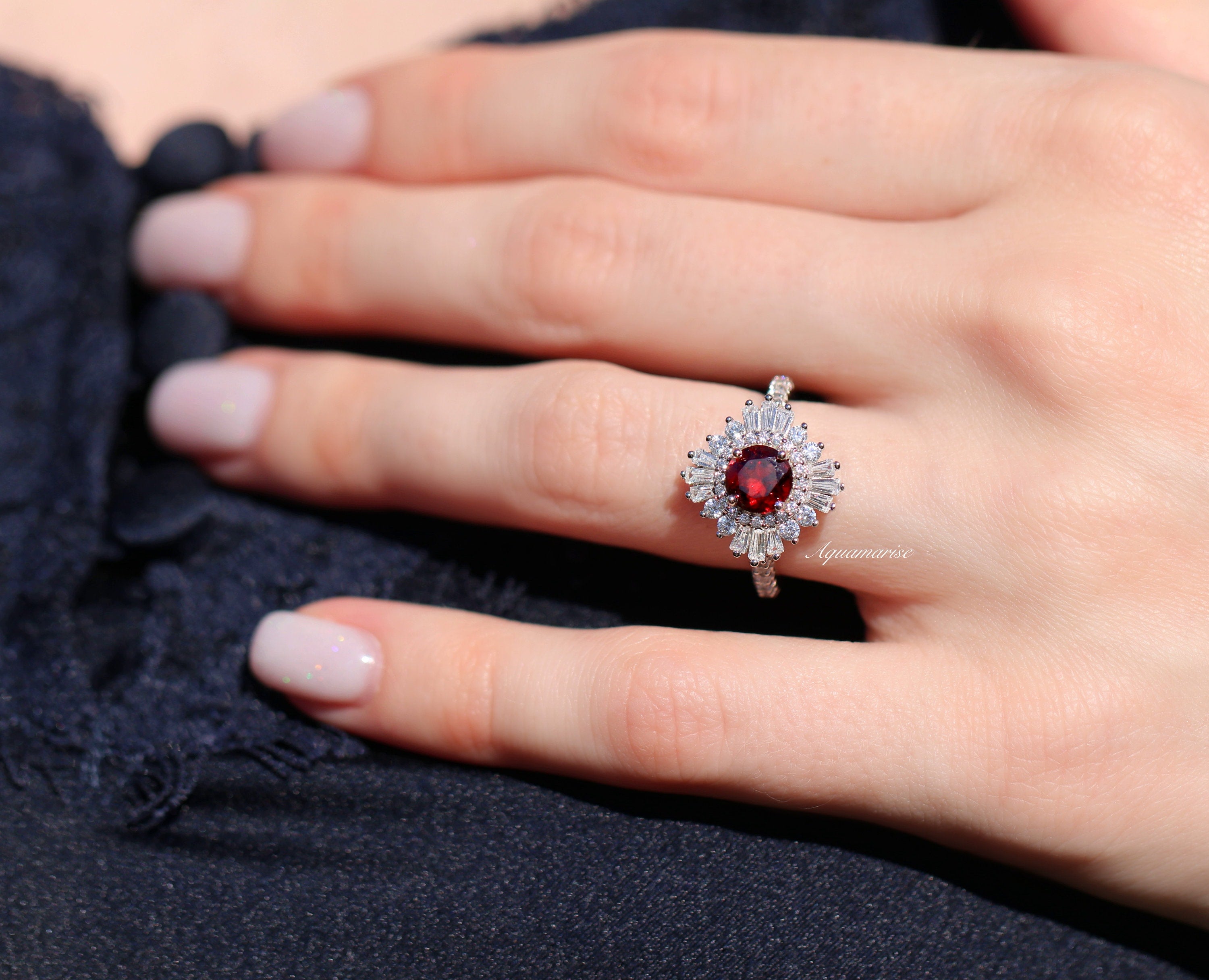 Joelle Garnet Ring for Women - 925 Sterling Silver Jewelry, Vintage Garnet Stone Ring, Dainty Stackable Band - Perfect for Valentine's Day Gifts, Anniversary & Everyday Elegance