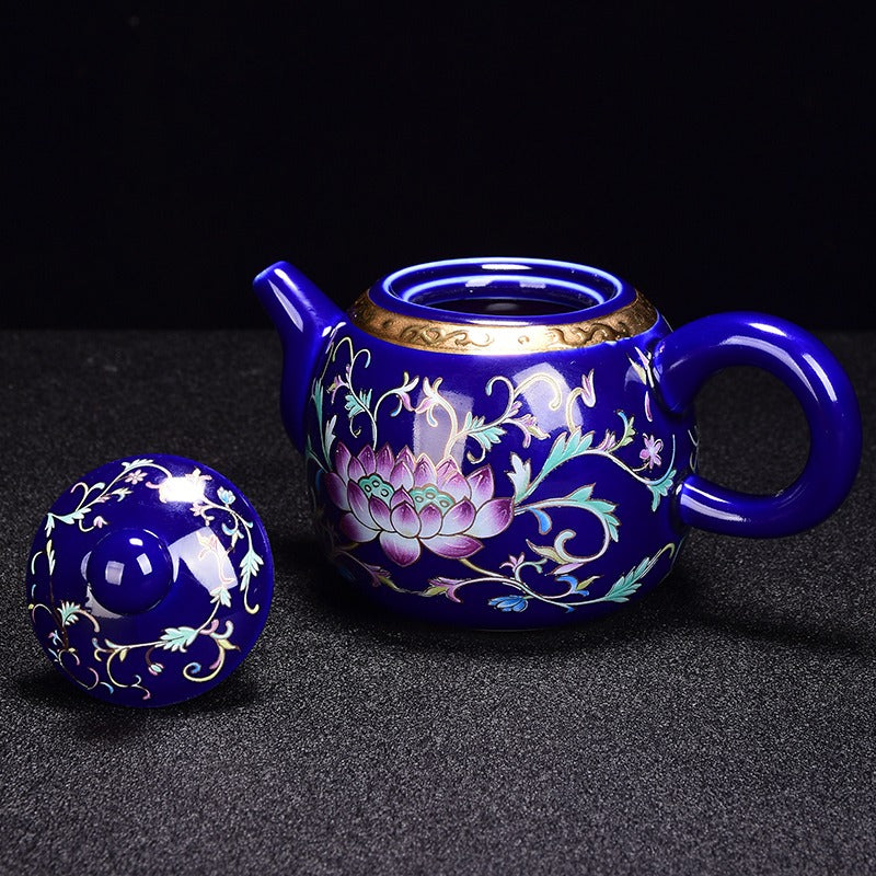 Premium Enamel Porcelain Tea Set with Inner Sterling Silver Lining - Elegant Tea Ceremony Set for Home, Office & Gifting