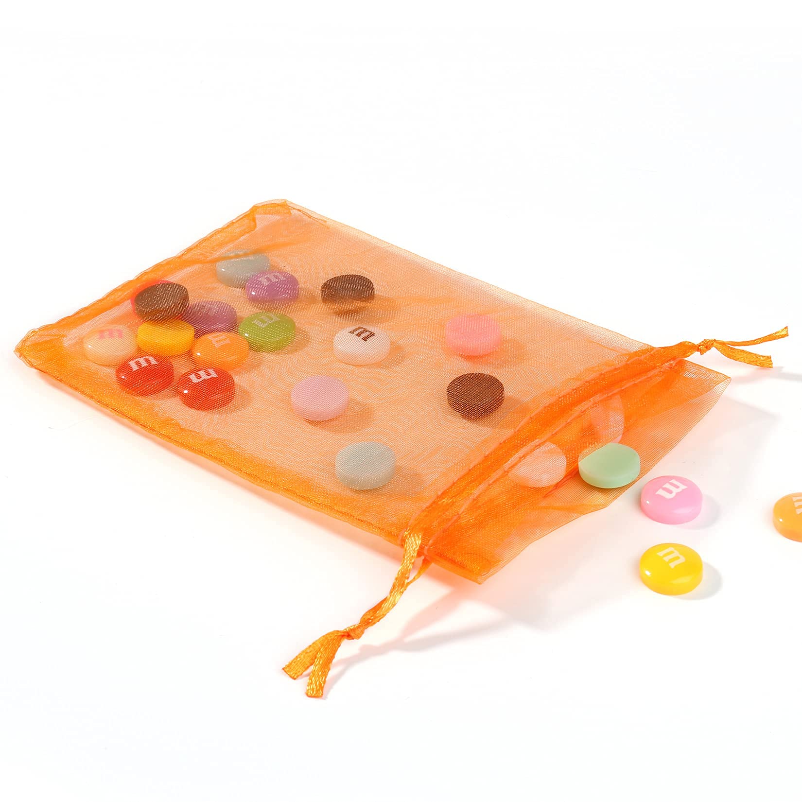 ANZNKU 50 Pack 4x6 Inch Premium Sheer Organza Drawstring Gift Bags - Perfect for Candy, Jewelry, Party Favors, Weddings, Halloween & Christmas (Orange) | Elegant Packaging for Special Occasions