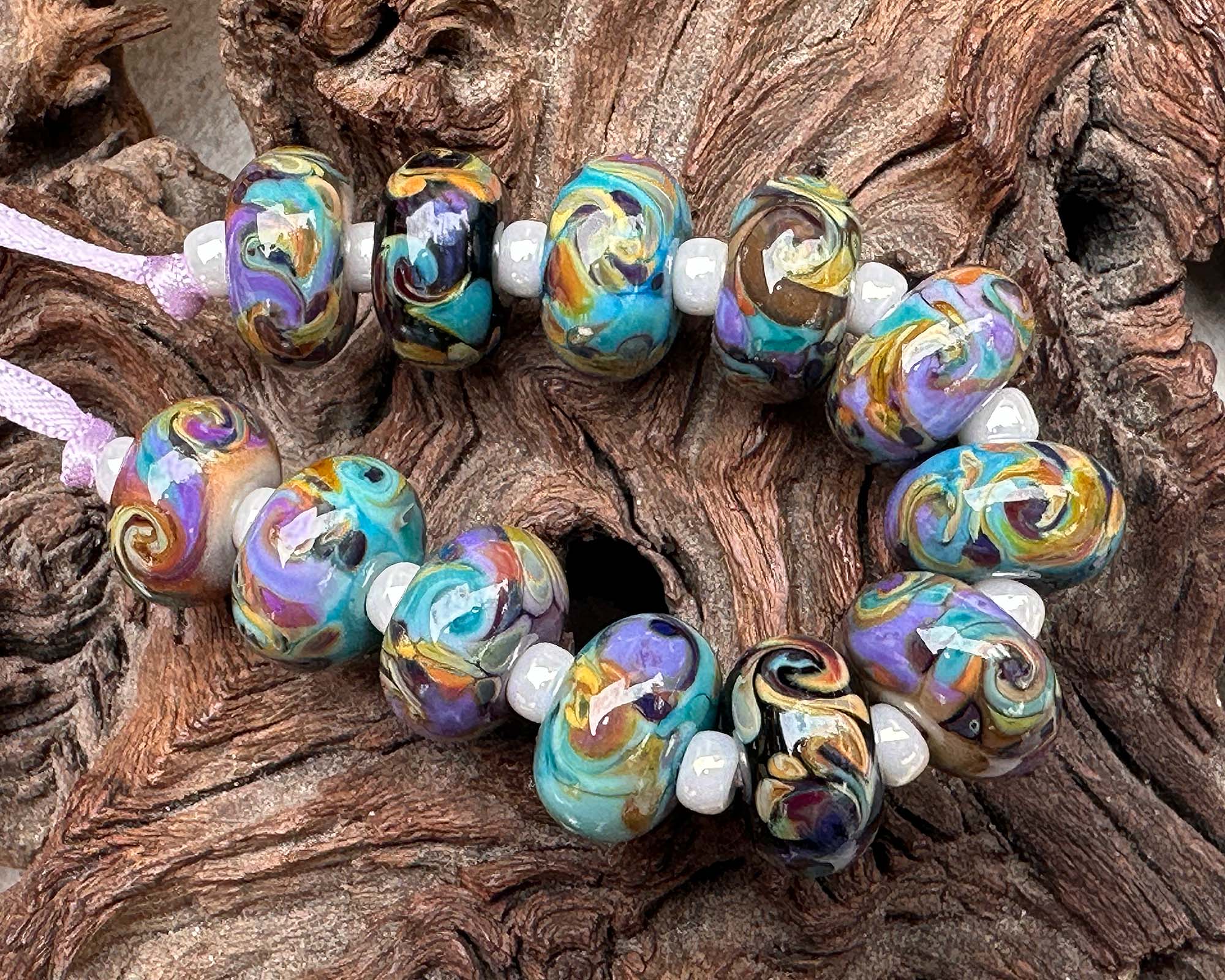 12PCS Desert Opal Swirls Lampwork Glass Beads for Jewelry Making - DIY Bracelet, Necklace & Craft Projects - Handmade Artisan Beads for Boho Style Accessories