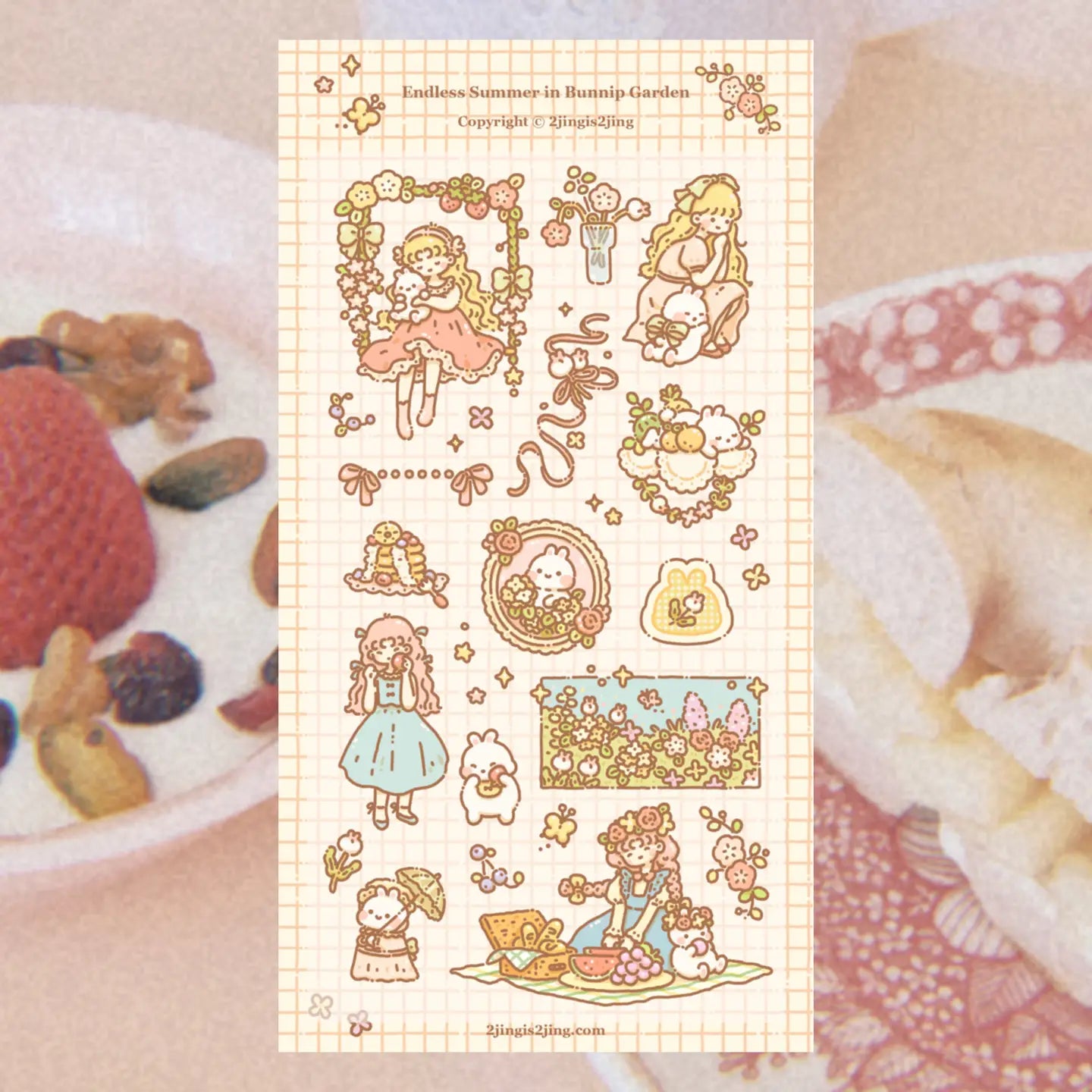 2jingis2jing Endless Summer in Bunnip Garden Sticker Sheet - Waterproof Vinyl Decals for Laptops, Journals & DIY Crafts