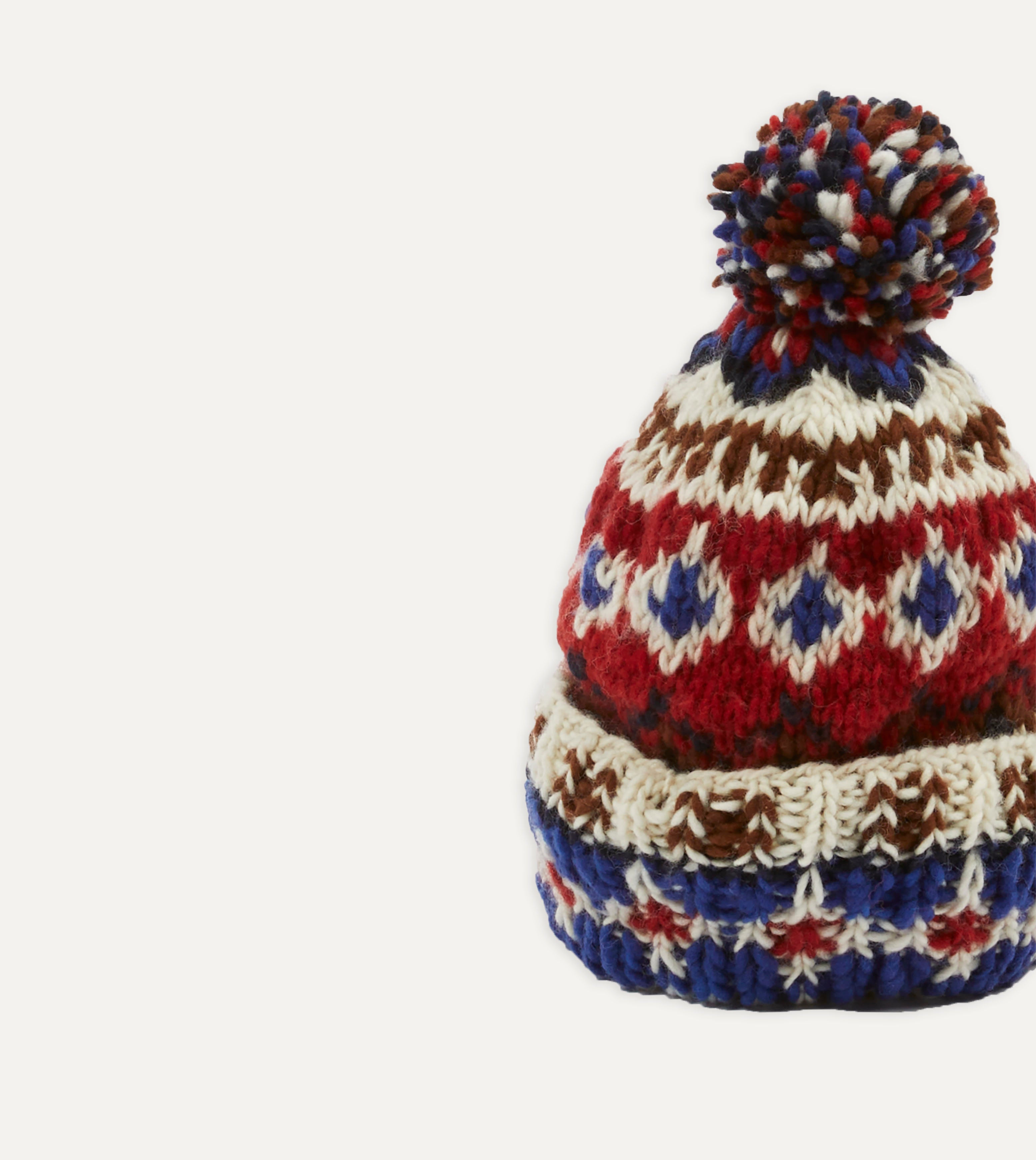 Drake's Ecru Fairisle Merino Wool Knit Cap - Warm Winter Beanie for Men & Women - Perfect for Skiing, Hiking and Outdoor Activities
