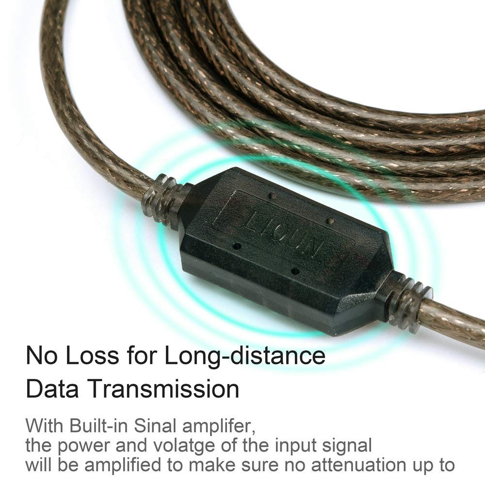30ft USB 2.0 Printer Cable - High Speed USB A to B Cord with Built-in Signal Booster Chip for HP/Epson/Canon Printers & Scanners | Office & Home Use | Fast Data Transfer & Stable Connection