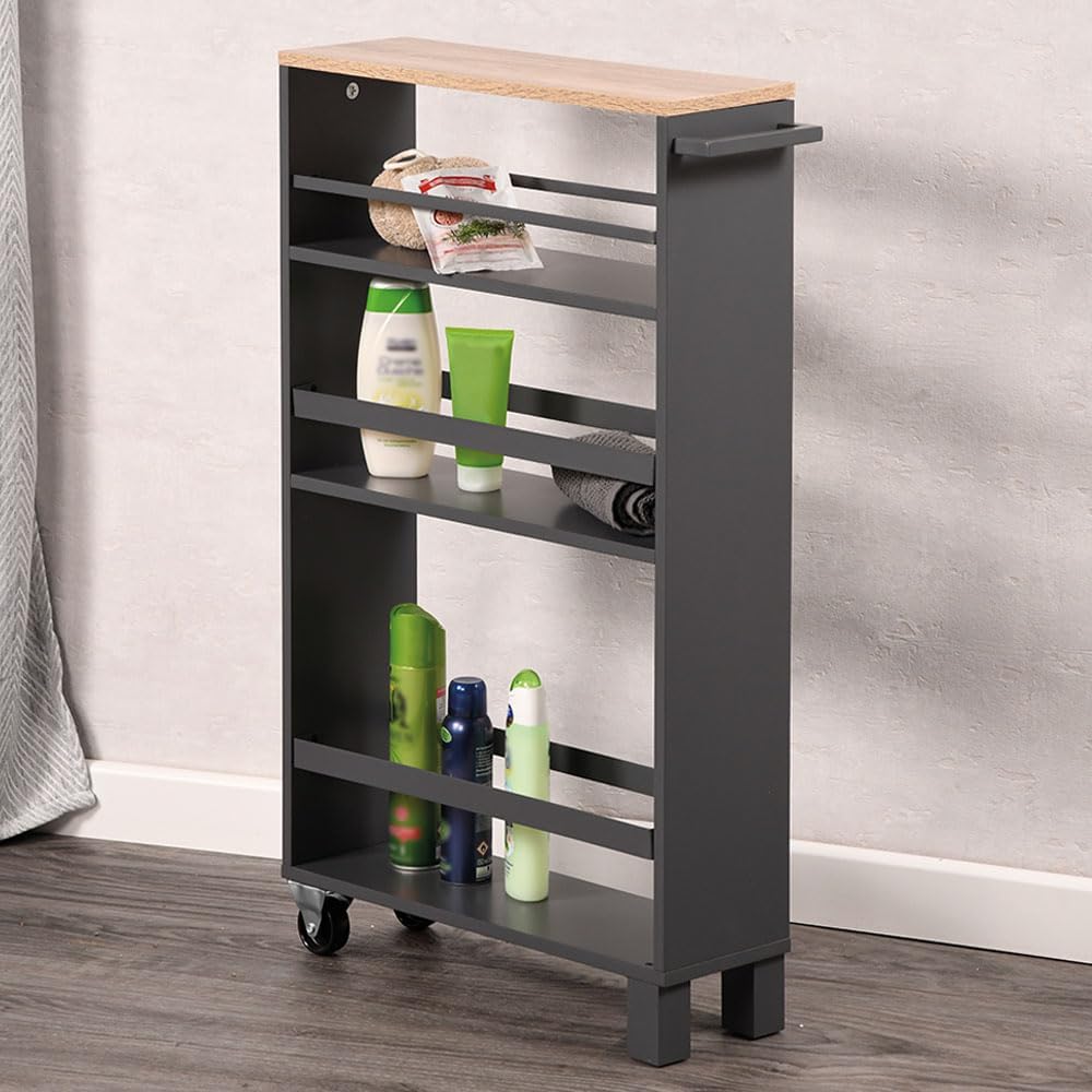 Slim Mobile Shelf Trolley Grey - Portable Storage Cart for Kitchen, Bathroom, Office & Dorm Organization