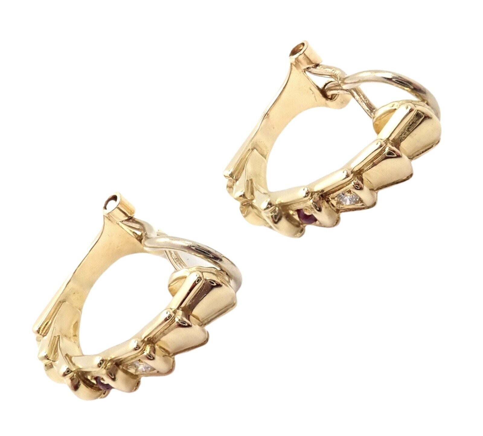 Authentic Christian Dior 18k Yellow Gold Diamond Ruby Earrings - Luxury Jewelry for Women, Perfect for Weddings, Parties & Special Occasions