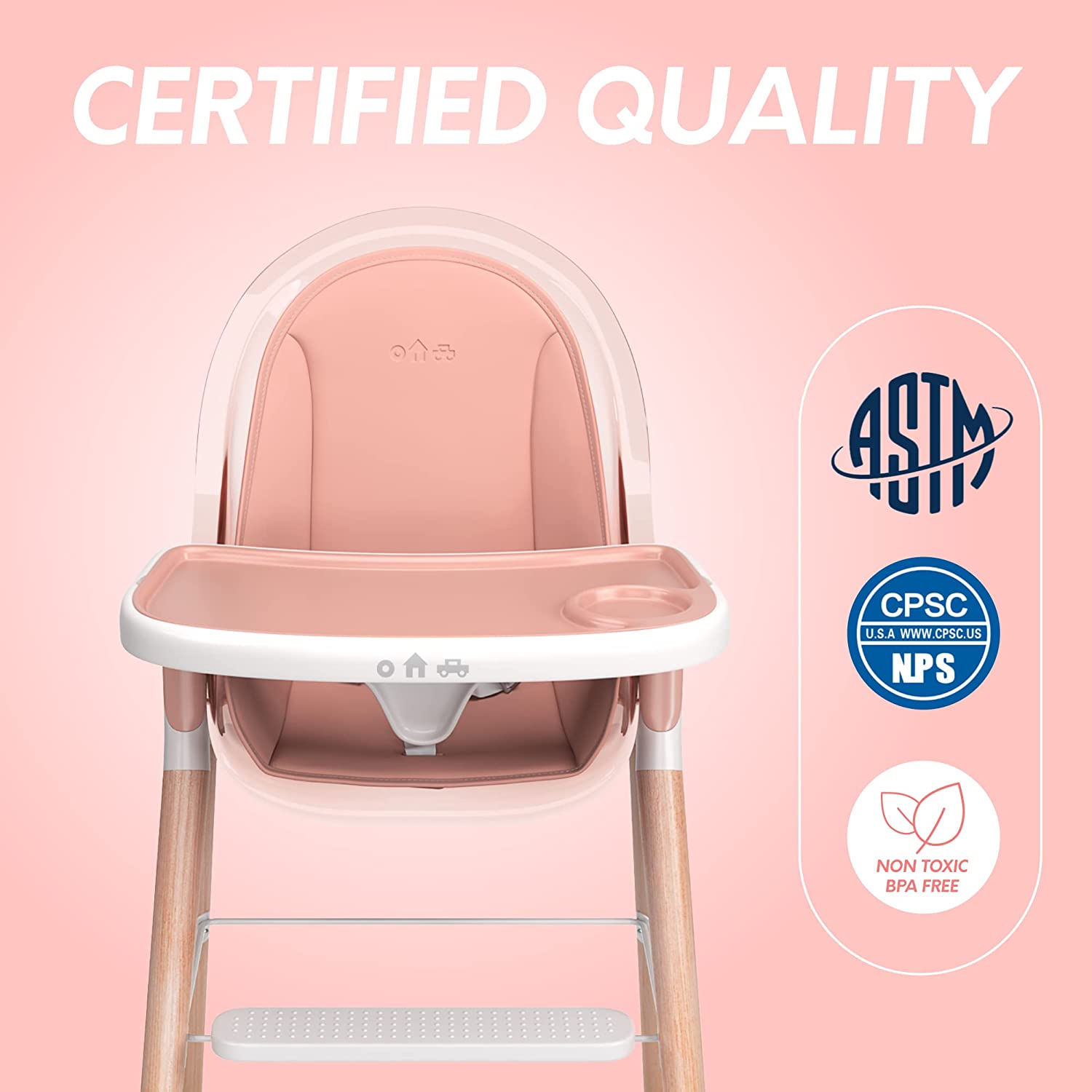 Premium Deluxe High Chair for Babies & Toddlers with Removable Cushion - Adjustable Height & Easy Clean for Dining, Feeding & Playtime