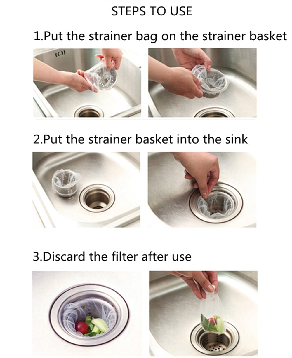 100-Pack White Sink Drain Strainers - Fine Mesh Hair Catcher for Kitchen, Bathroom & Bathtub - Clog Prevention & Garbage Storage - Essential Kitchen Accessories (Perfect for Homes, Restaurants & Hotels)