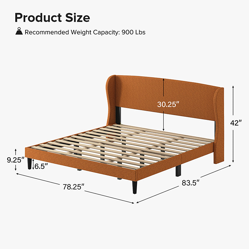 Baotist Upholstered Wingback Platform Bed Frame - Queen Size Modern Bedroom Furniture for Master Bedroom, Guest Room & Apartment