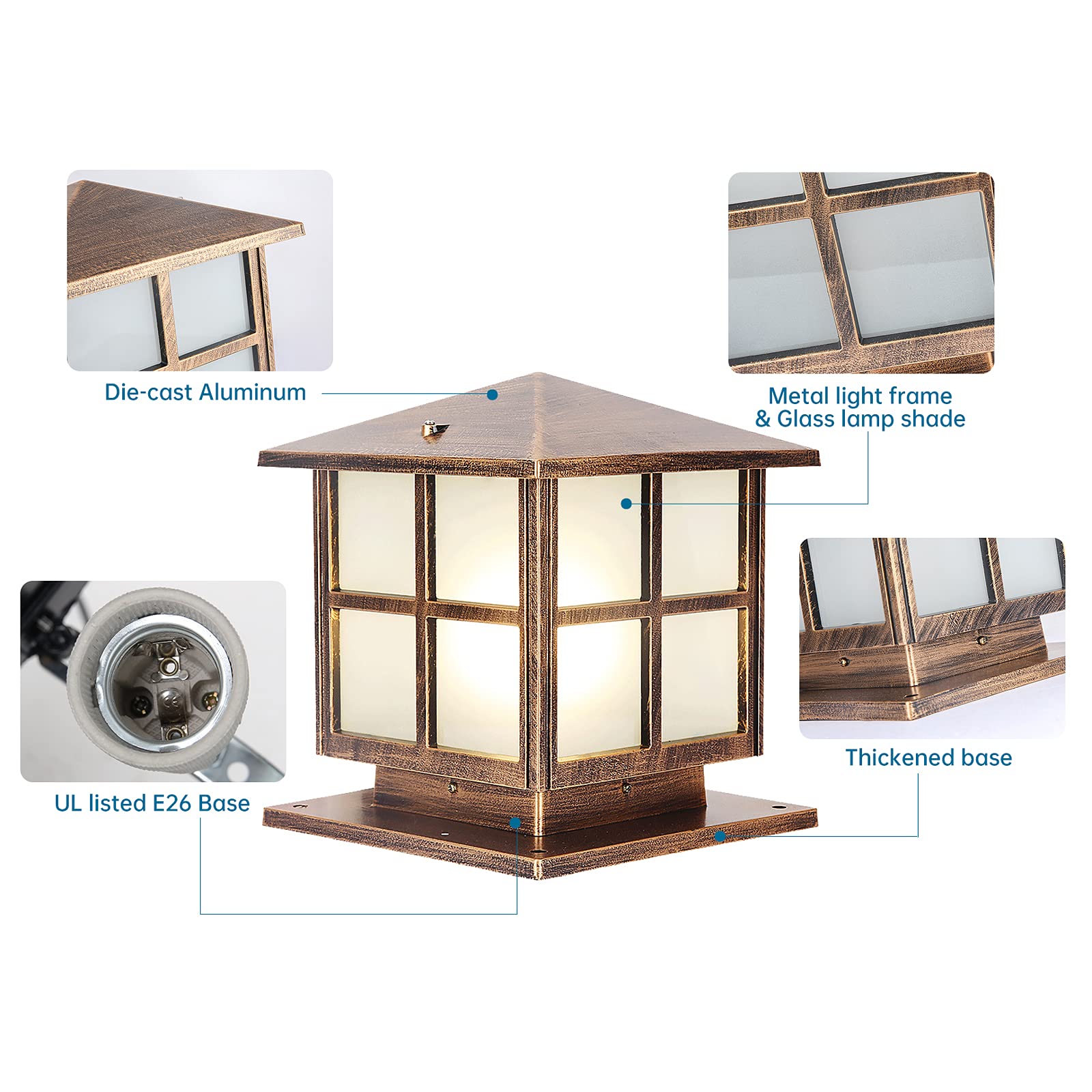 Modern Outdoor Post Lights Fixture - Aluminum Housing & Tempered Glass, IP65 Waterproof Yard Entry & Patio Pillar Lights for Garden, Driveway, and Pathway Illumination