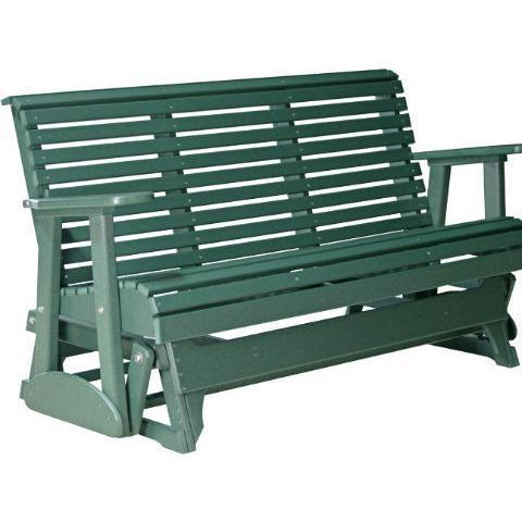 LuxCraft 5ft Recycled Plastic Outdoor Glider Bench with Cup Holder - Perfect for Patio, Garden, and Backyard Relaxation