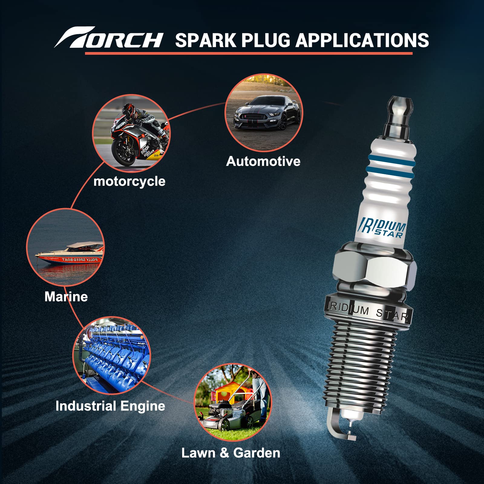 4-Pack TORCH K6RTIP Spark Plugs - Compatible with NGK IFR6A, IFR6AD7-DG 3500, PFR6B, Champion RC8WYP4, Denso SK20PR, VK20PR 4702, IK20TT, Bosch F5DP0R, Brisk P4 - OEM Replacement for High-Performance Engines - Ideal for Automotive, Motorcycle, and Small Engine Applications