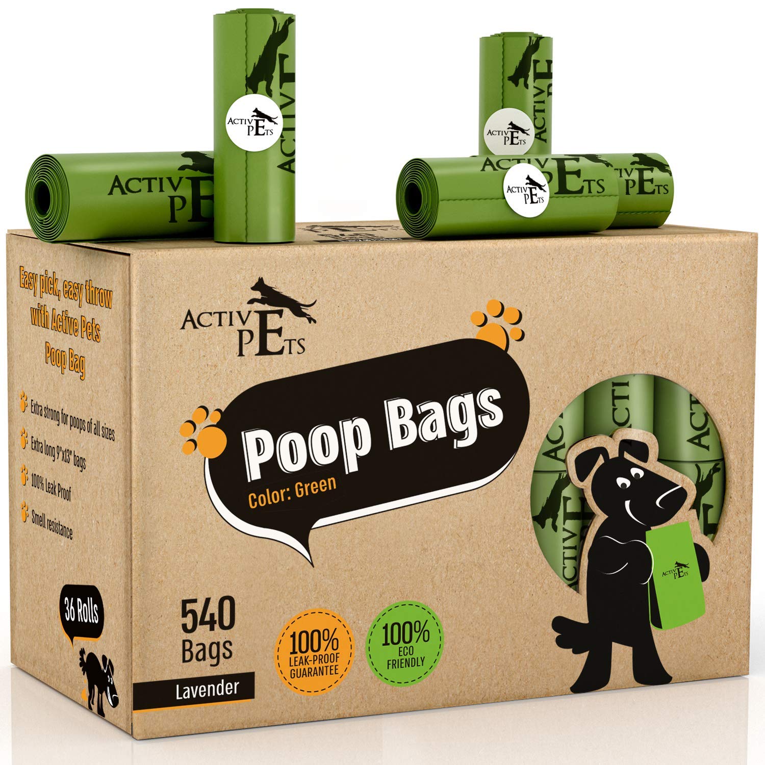 Active Pets Extra Thick Leak-Proof Dog Waste Bags - Lavender Scented Eco-Friendly Poop Bags for Dogs | Strong Easy-Tear Design for Daily Walks & Park Cleanup