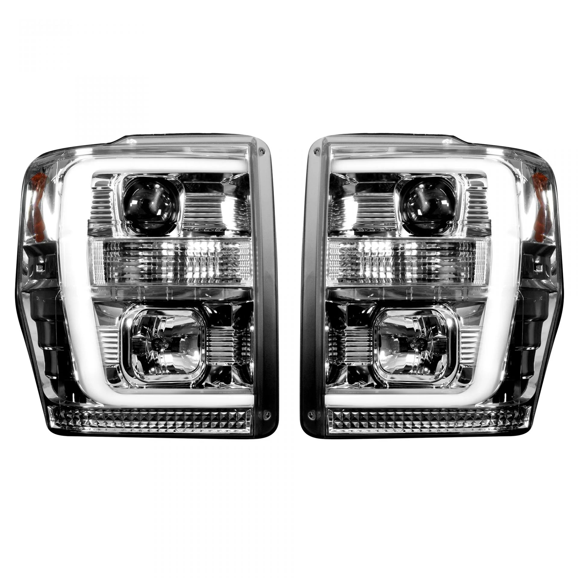 Ford Super Duty 2008-2010 Projector Headlights with OLED Halos & DRL - Clear/Chrome Options for Enhanced Night Driving & Off-Road Visibility