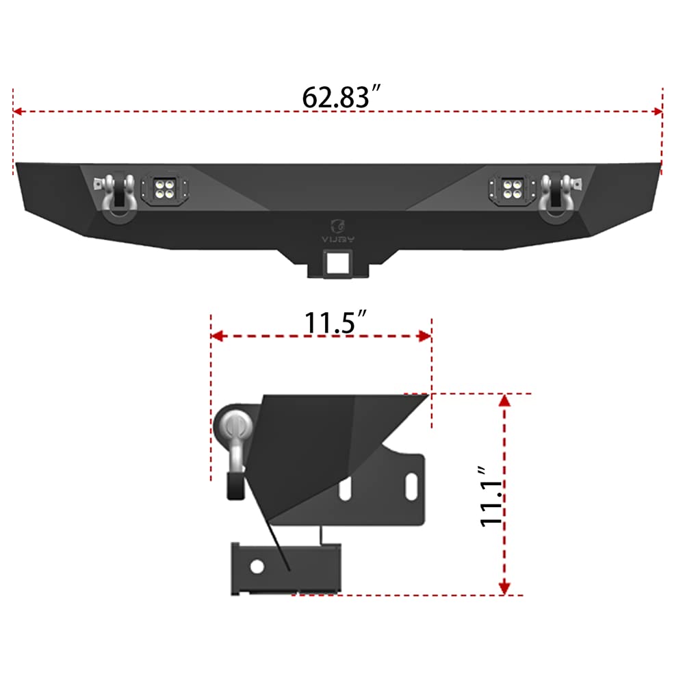 2007-2018 Jeep Wrangler JK/JKU Black Textured Steel Rear Bumper with LED Lights & D-Rings (Excludes 2018 JL Model) - Off-Road Protection & Towing Accessory