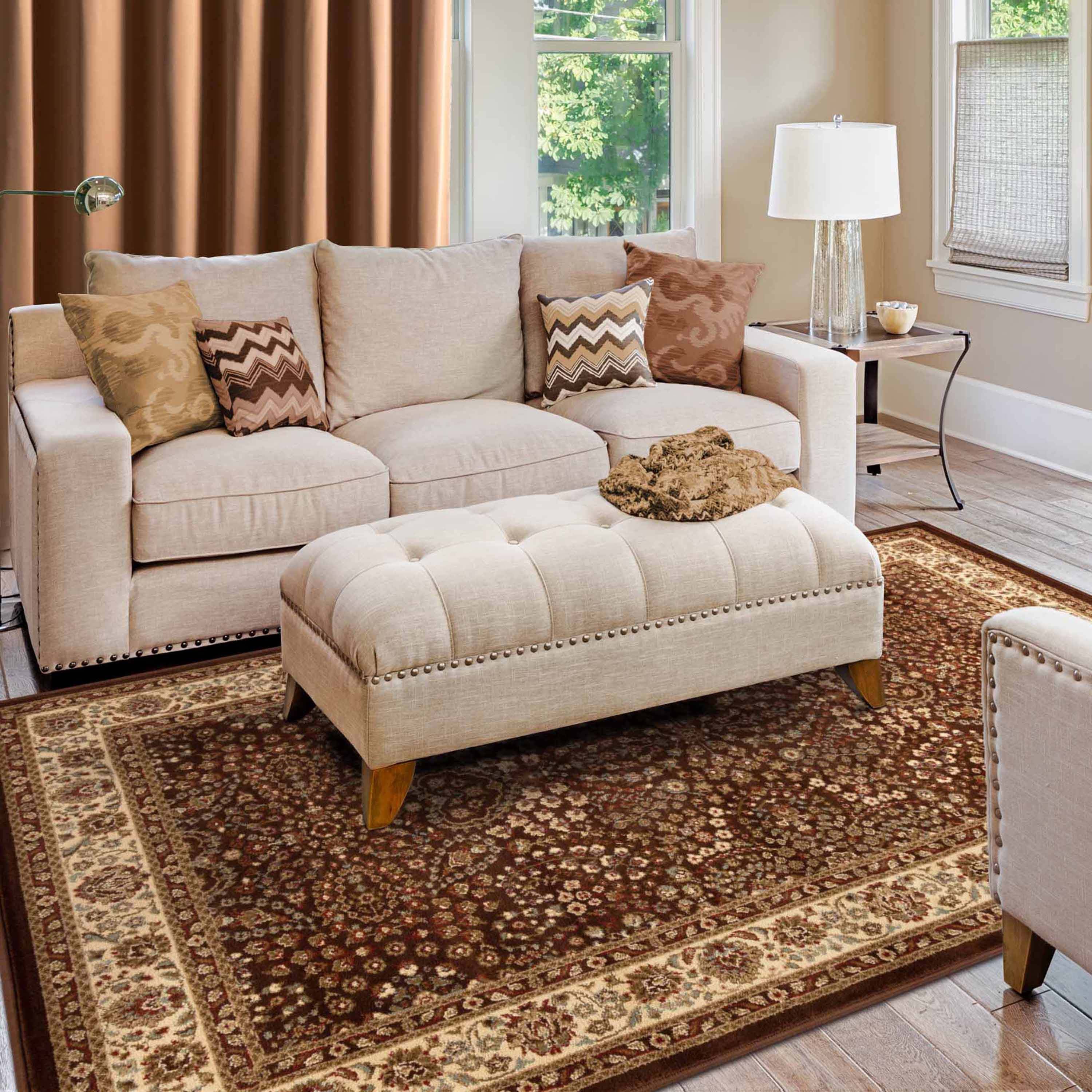 Traditional Oriental Floral Scroll Indoor Area Rug - Non-Slip Living Room Carpet, Bedroom Runner Rug for Home Decor | Perfect for Hallways, Entryways & Cozy Spaces