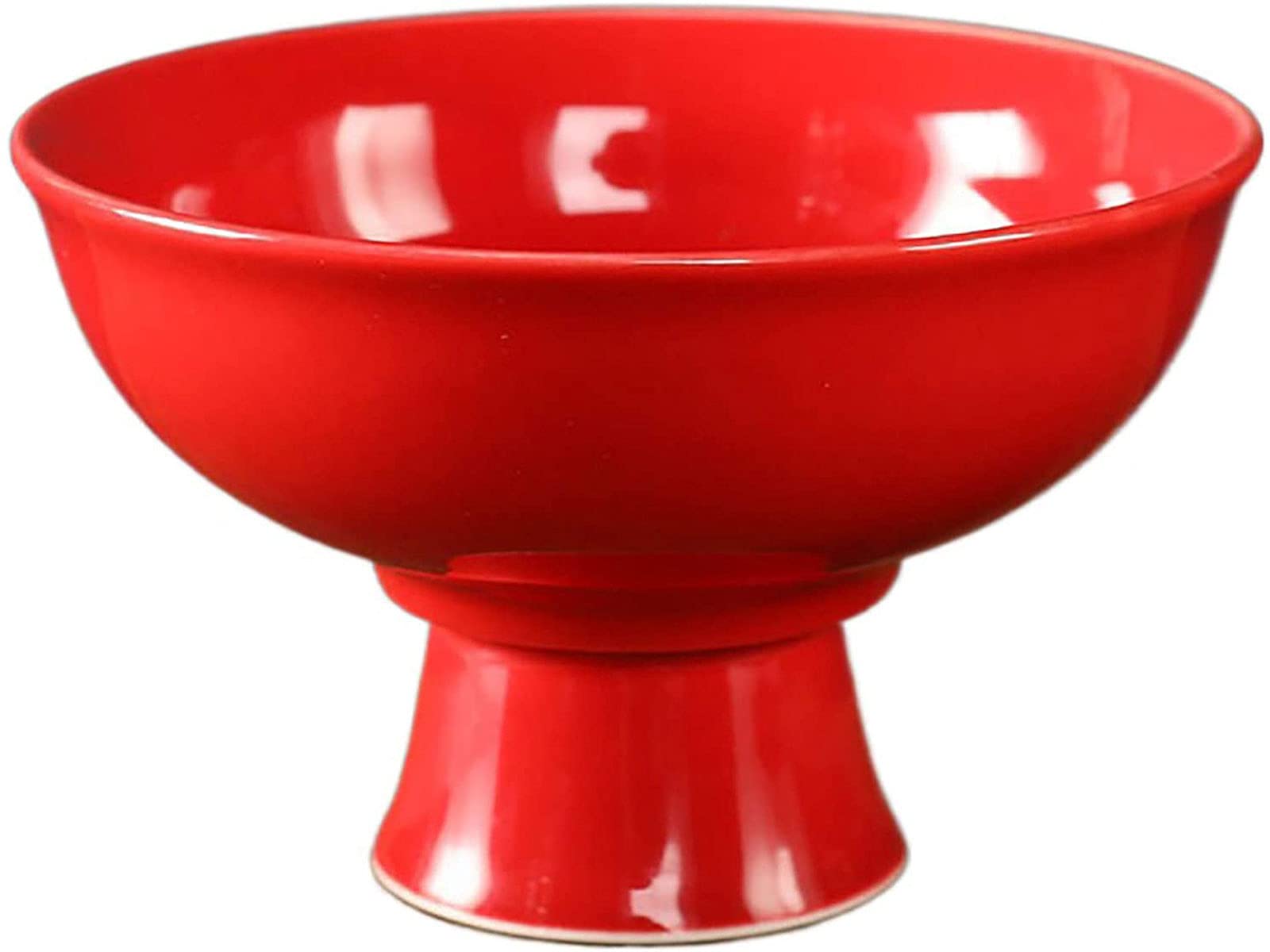 Japanese-Style Ceramic Fruit Bowl with Pedestal - 13.3x8cm Round Decorative Serving Dish for Fruits, Snacks & Desserts | Elegant Kitchen Counter Centerpiece for Dining Table, Party Display & Home Decor (5x3 inch, Color Options)