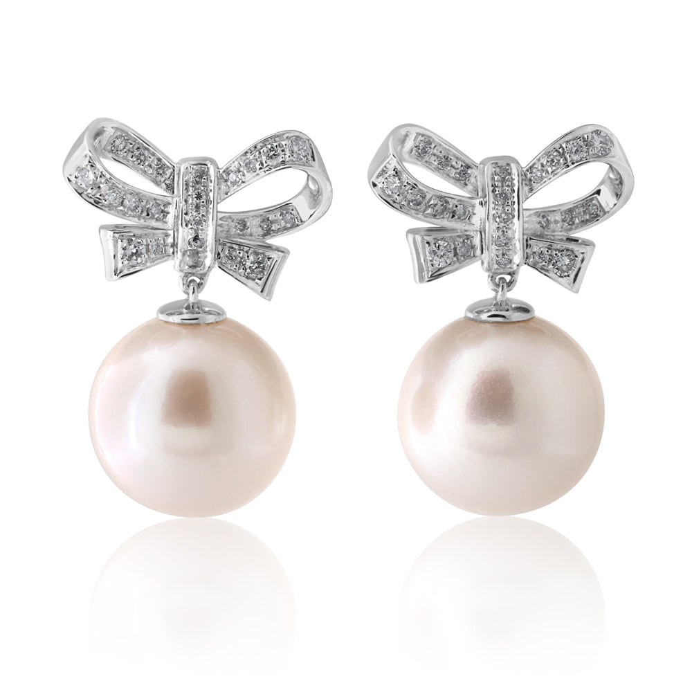 9ct White South Sea Pearl & 0.31ct Diamond Stud Earrings - 9-12mm Freshwater Pearls, Hypoallergenic Jewelry for Women, Perfect for Weddings, Anniversaries & Special Occasions