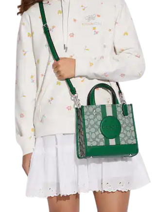Coach Dempsey Tote 22 - Signature Jacquard Crossbody Bag with Stripe Design & Embroidered Coach Patch | Perfect for Work, Travel & Everyday Use